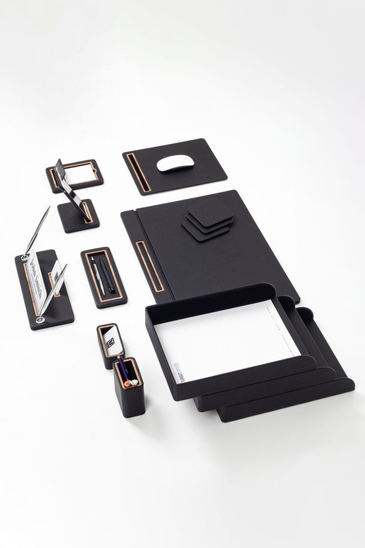 Capella Leather Desk Set 12 Pieces Covered Model With Three Document Shelves