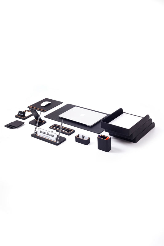 Capella Leather Desk Set 12 Pieces With Three Document Shelves