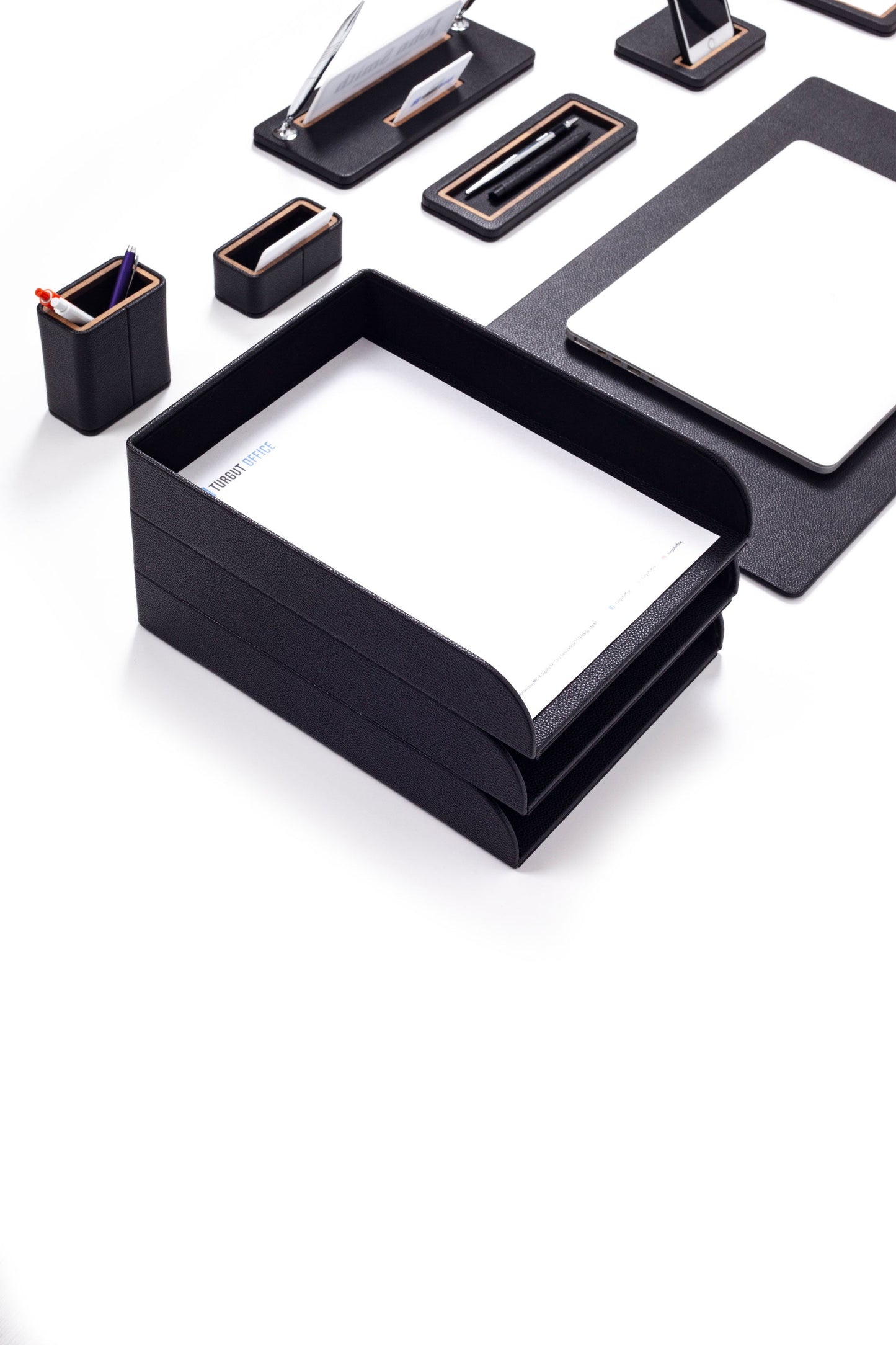 Capella Leather Desk Set 12 Pieces With Three Document Shelves