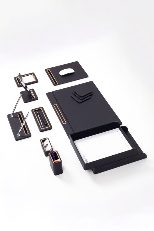 Pera Leather Desk Set 11 Pcs. Cover Model With Double Document Shelf