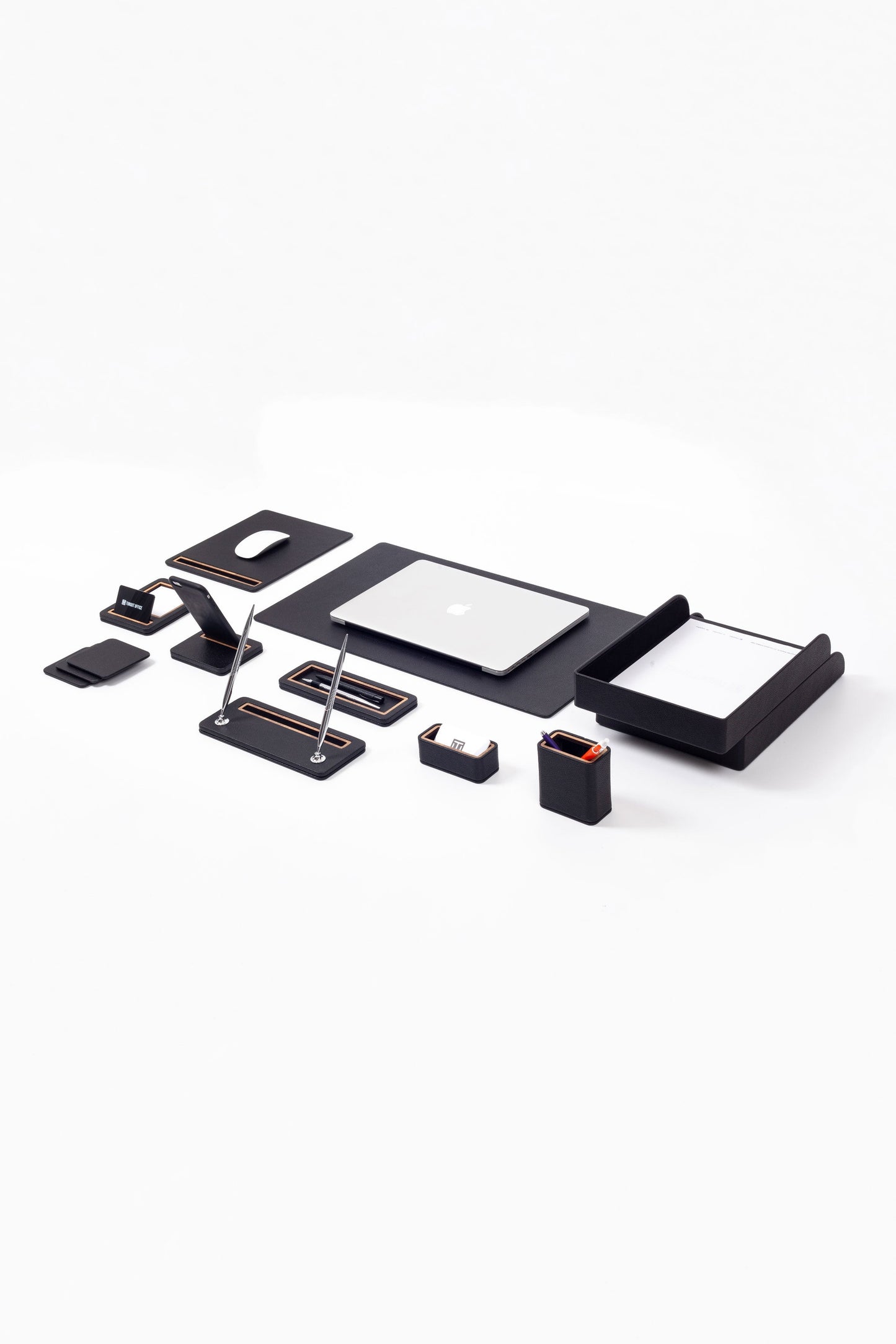 Pera Leather Desk Set 11 Pieces With Double Document Shelf