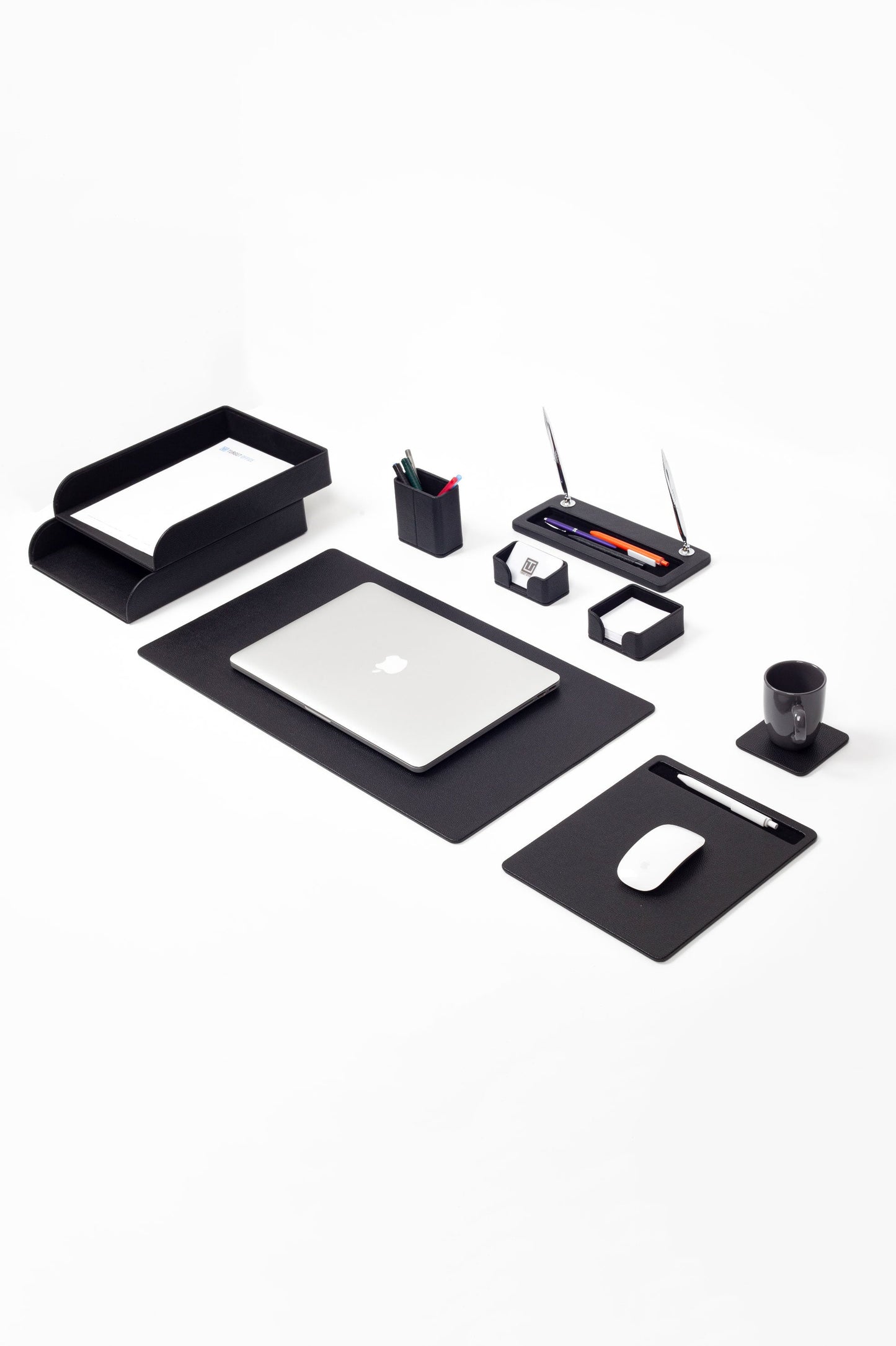 Milan Leather Desk Set Black 9 Pcs.