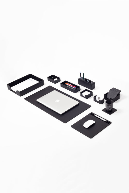 Oslo Leather Desk Set Black 10 Pieces