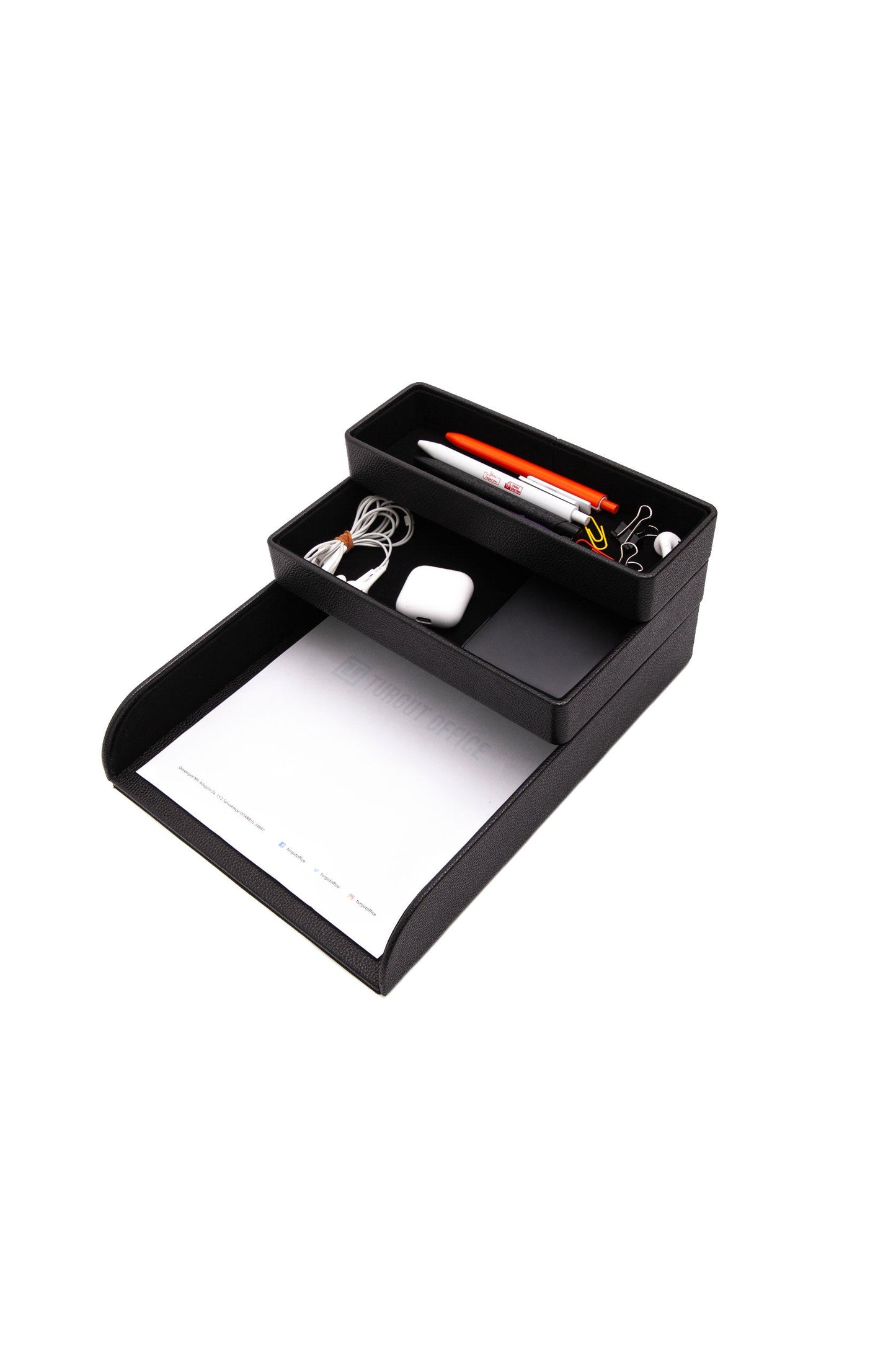 Felix Leather Organizer Set Of Three With Document Shelf Black
