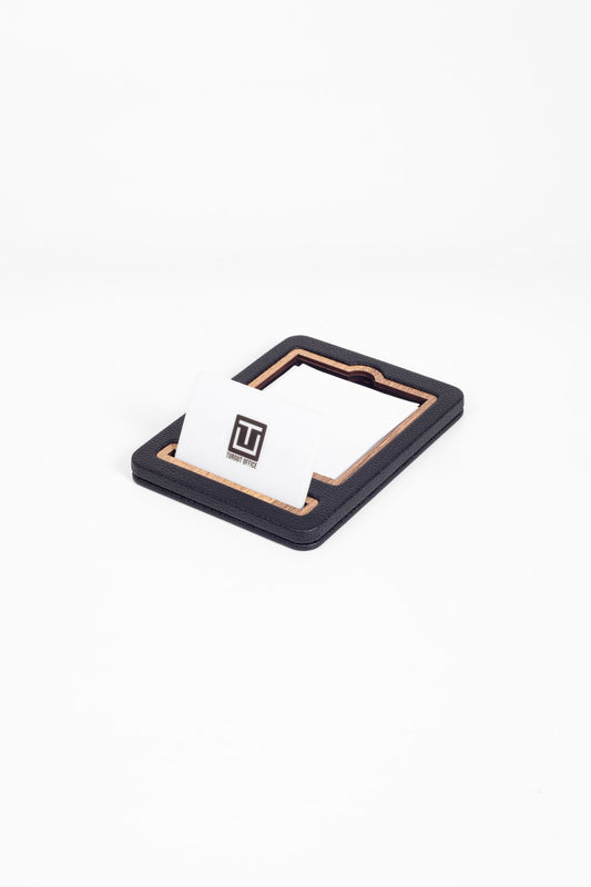 Leather Note Holder Black Wood Detailed Note Holder and Business Card Holder