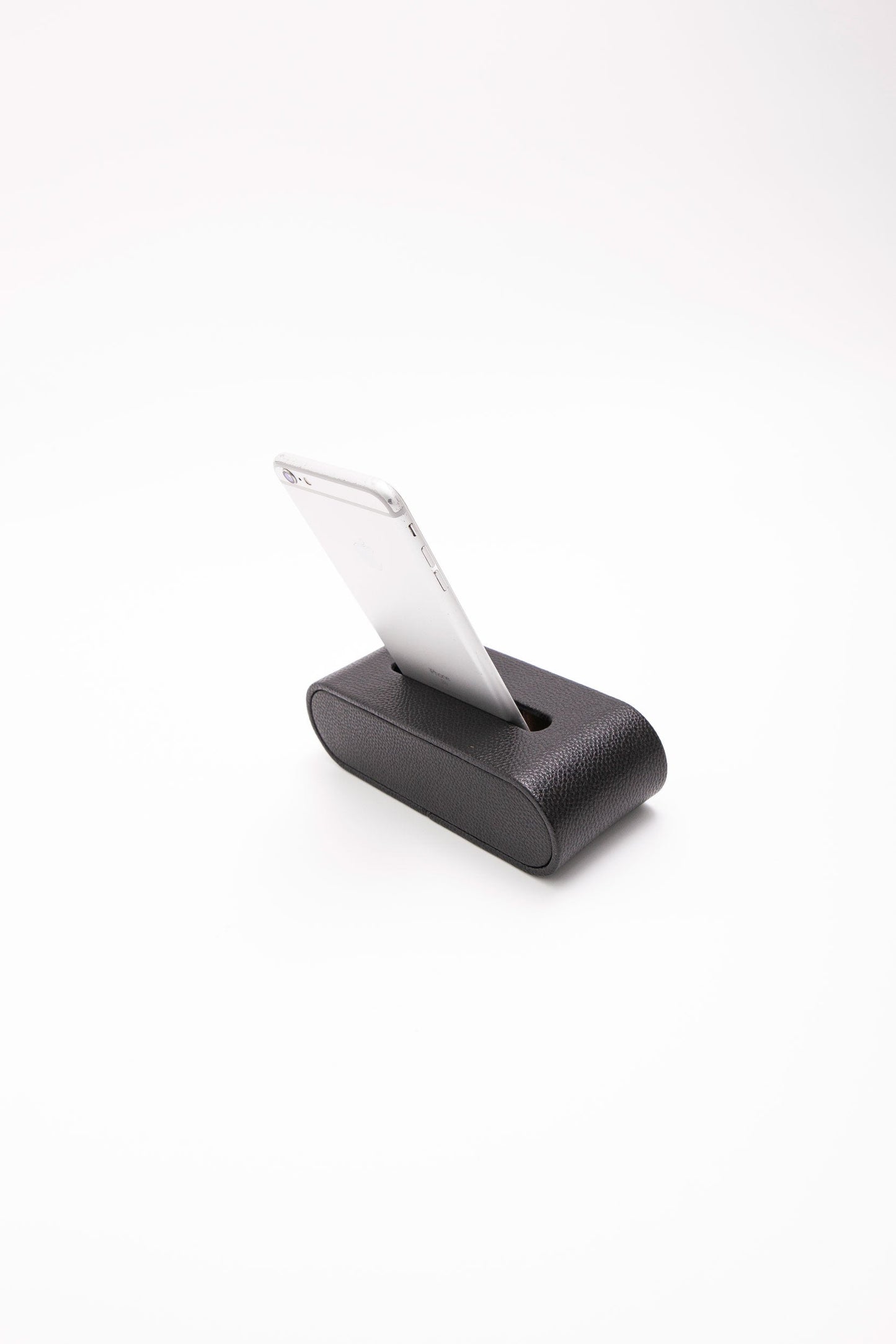 Leather Phone Holder Wooden Detail Sound Guided