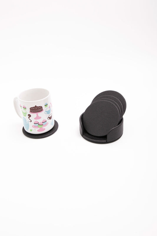 Leather Oval Coaster Set Black