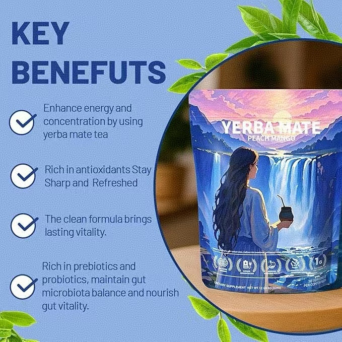 Yerba Mate Peach Mango Tea - Super Calm Yerba Mate - Low Sugar Content, Clean Energy with No Crash - Stay Refreshed and Focused Throughout the Day - Ideal for Health Enthusiasts - 30 Servings