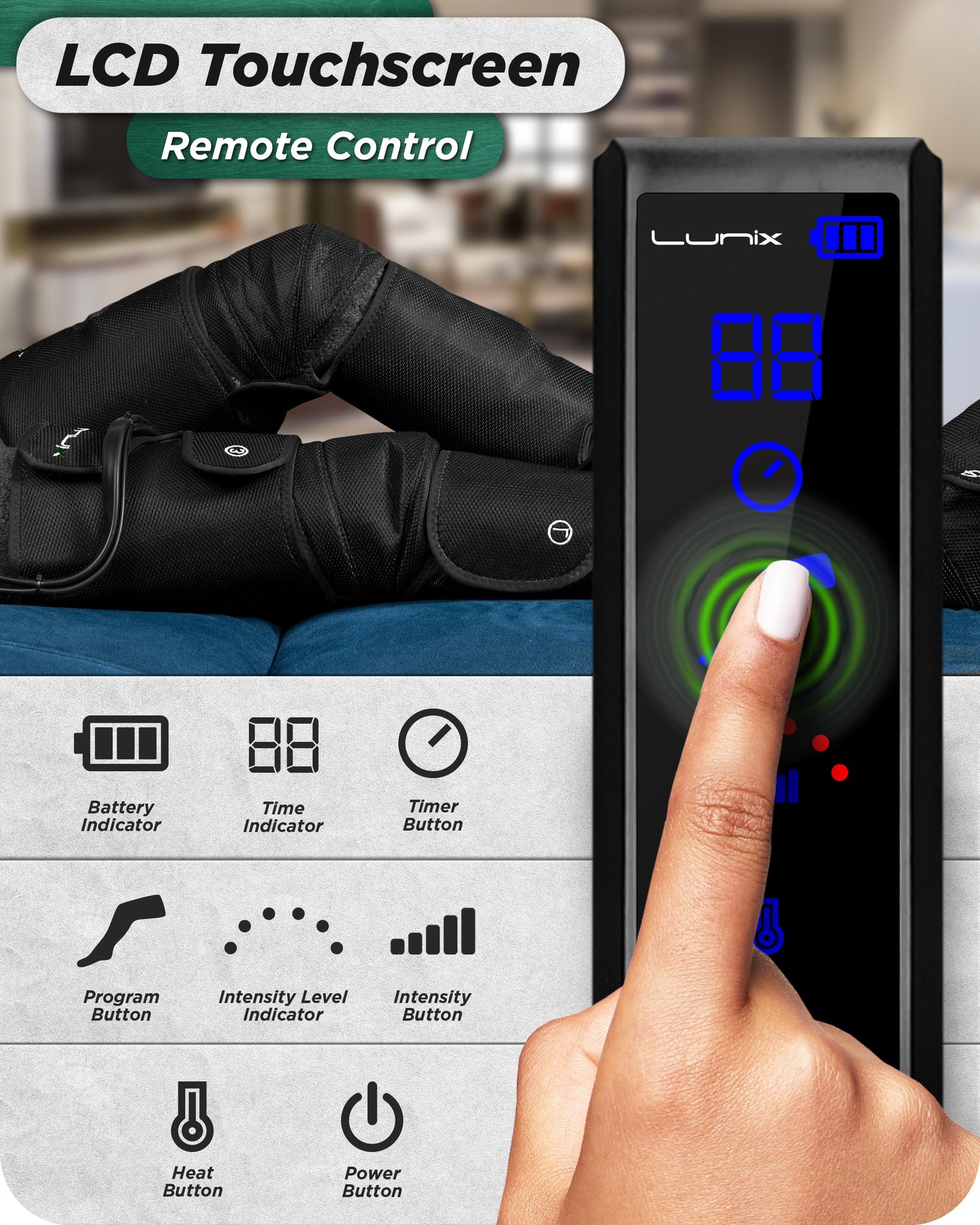 LX10 Full Leg Compression Massager, Charcoal Black