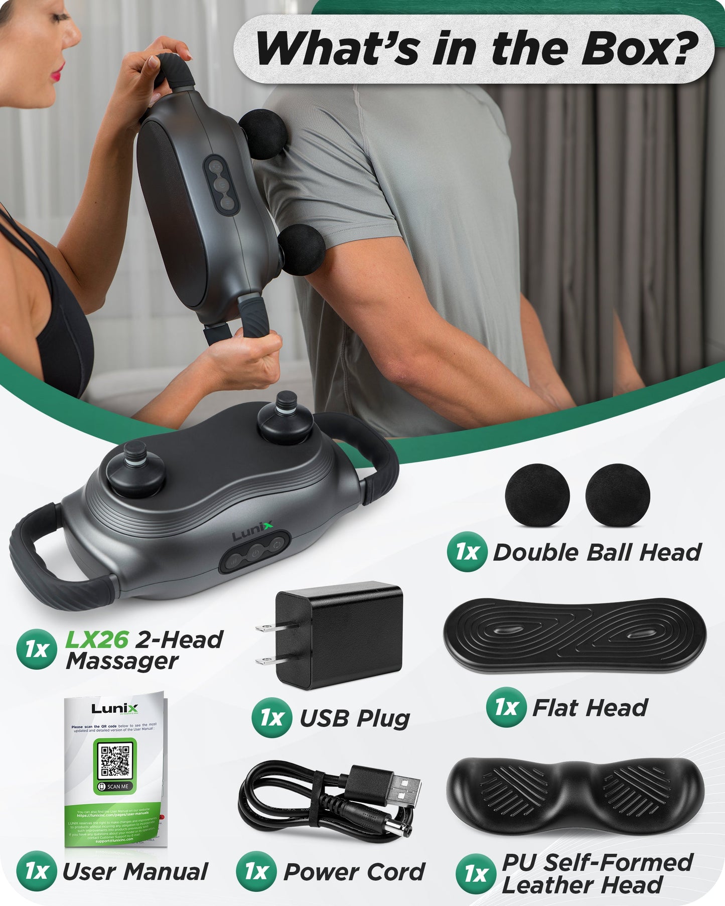 LX26 2 Head Deep Tissue Massager, Charcoal Black