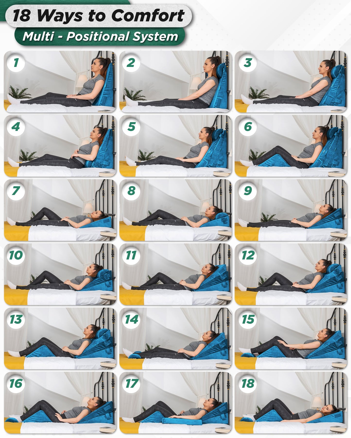 LX11 5-Piece Support for Abdominal Recovery & Lower Back Rest, Wedge Pillow Set, Ocean Blue