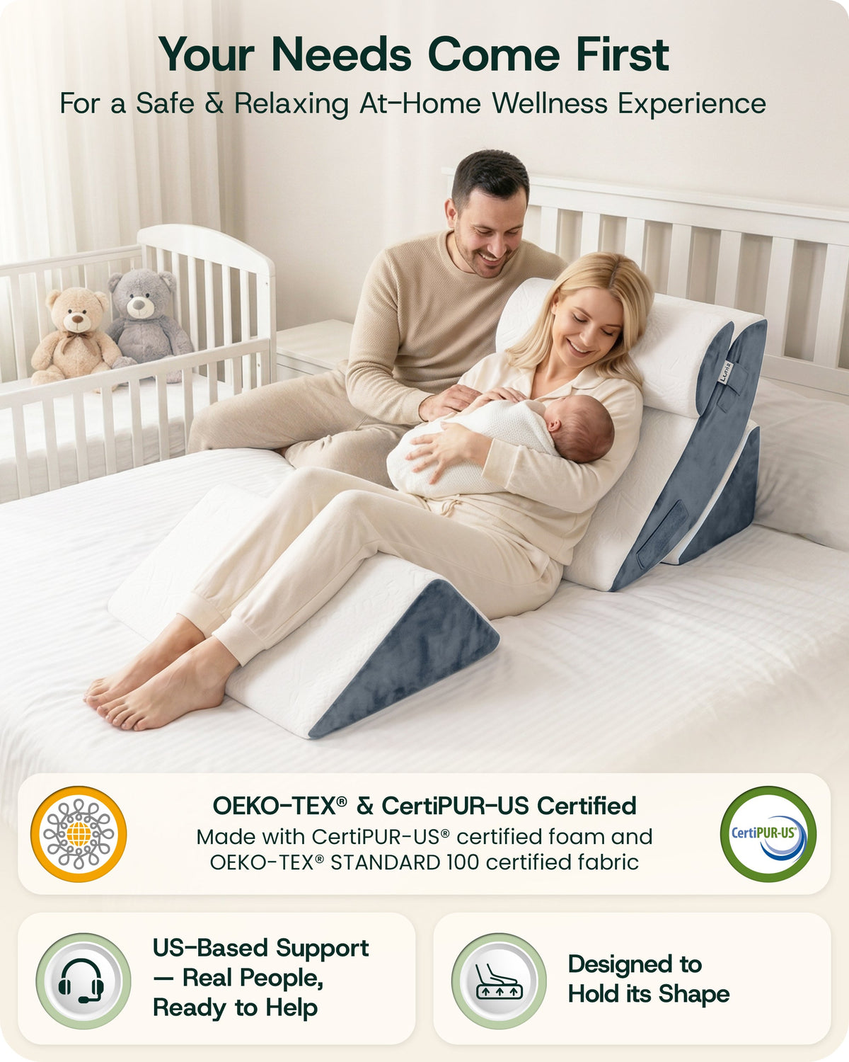 LX5 4-Piece Support for Shoulder & Upper Body Rest, Orthopedic Bed Wedge Pillow Set, Arctic Navy