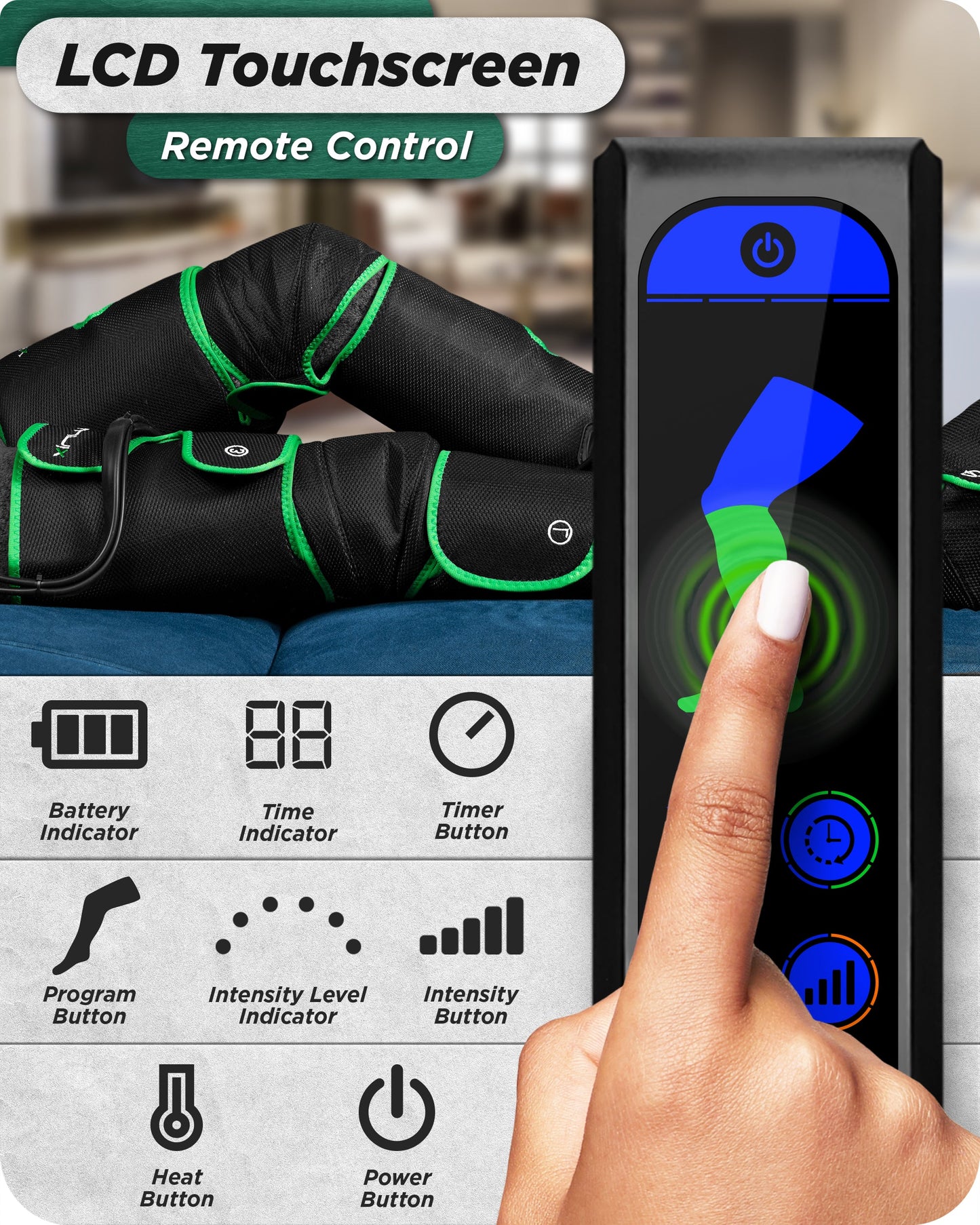 LX10 Full Leg Compression Massager Upgraded, Forest Green