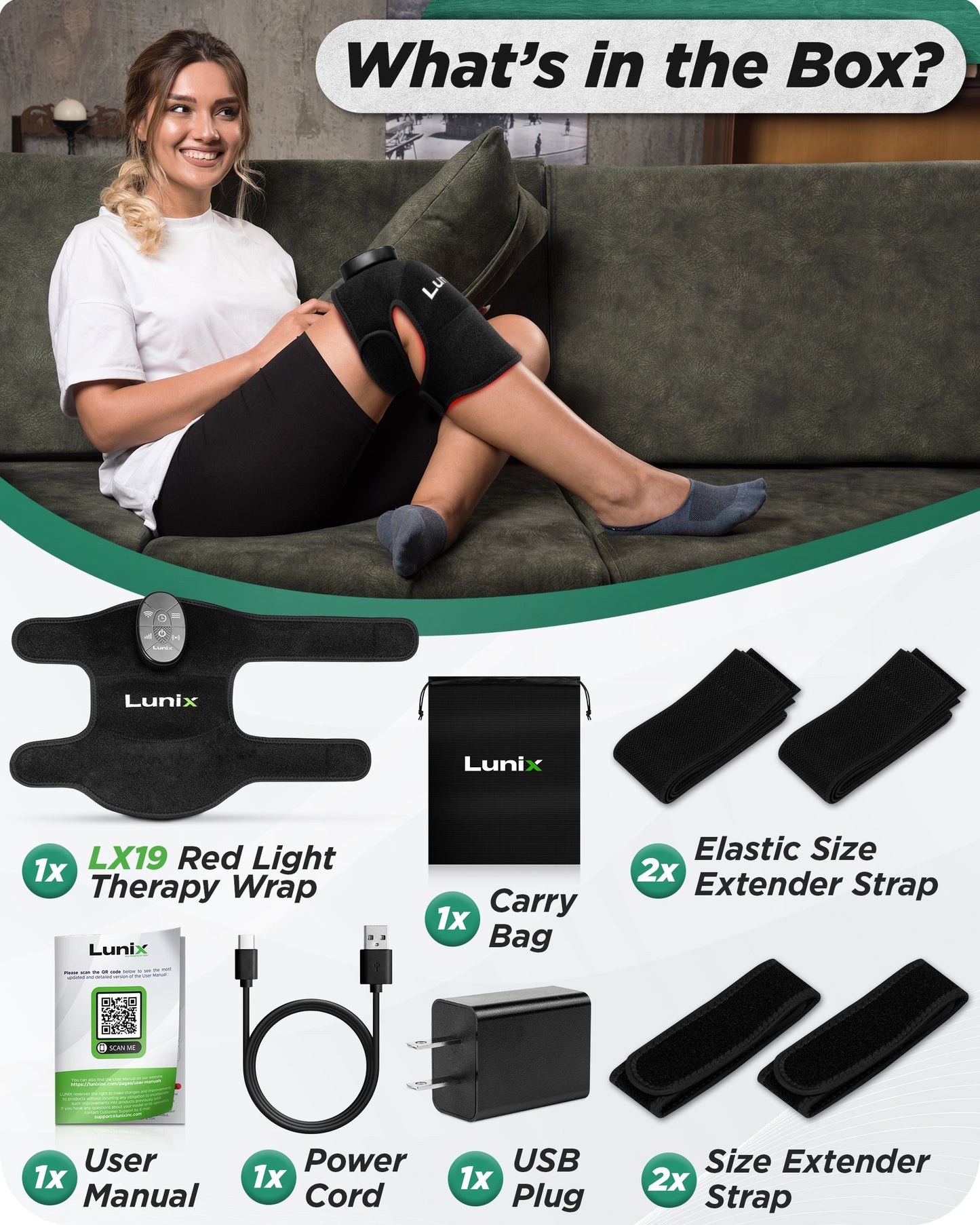 LX19 Red Light Therapy for Knee, Elbow and Shoulder, Charcoal Black