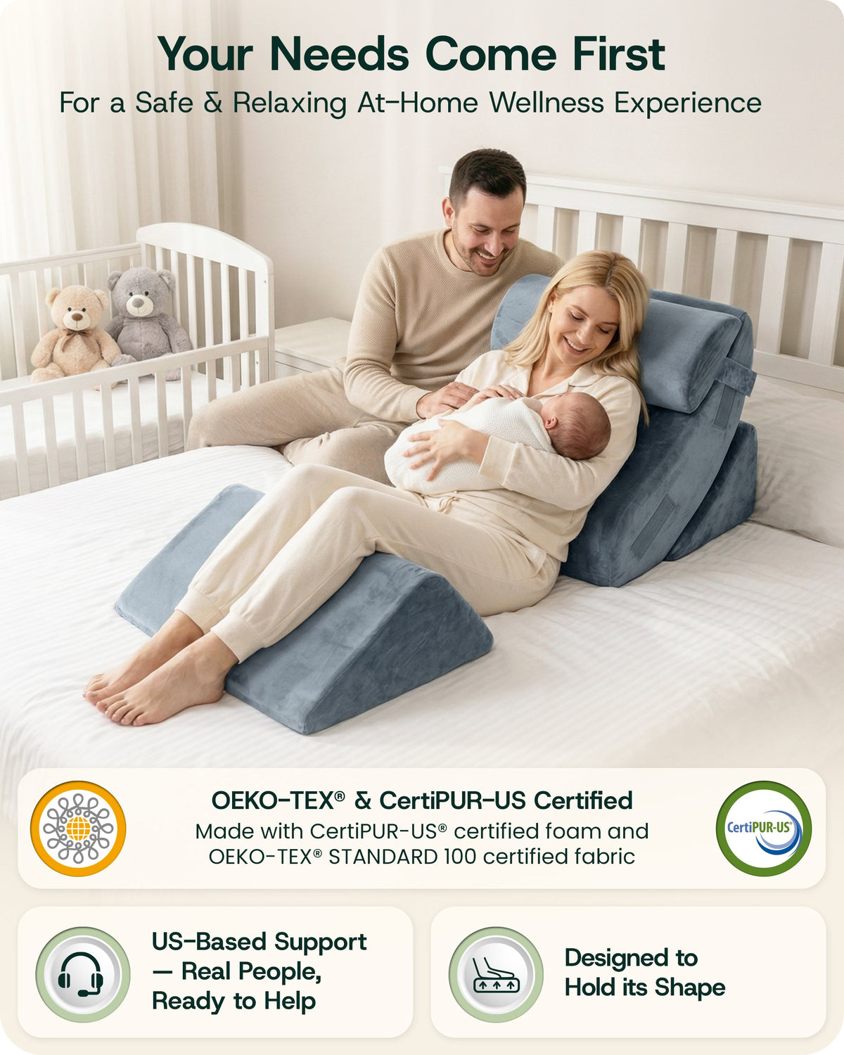 LX5 4-Piece Support for Shoulder & Upper Body Rest, Orthopedic Bed Wedge Pillow Set, Stone Navy
