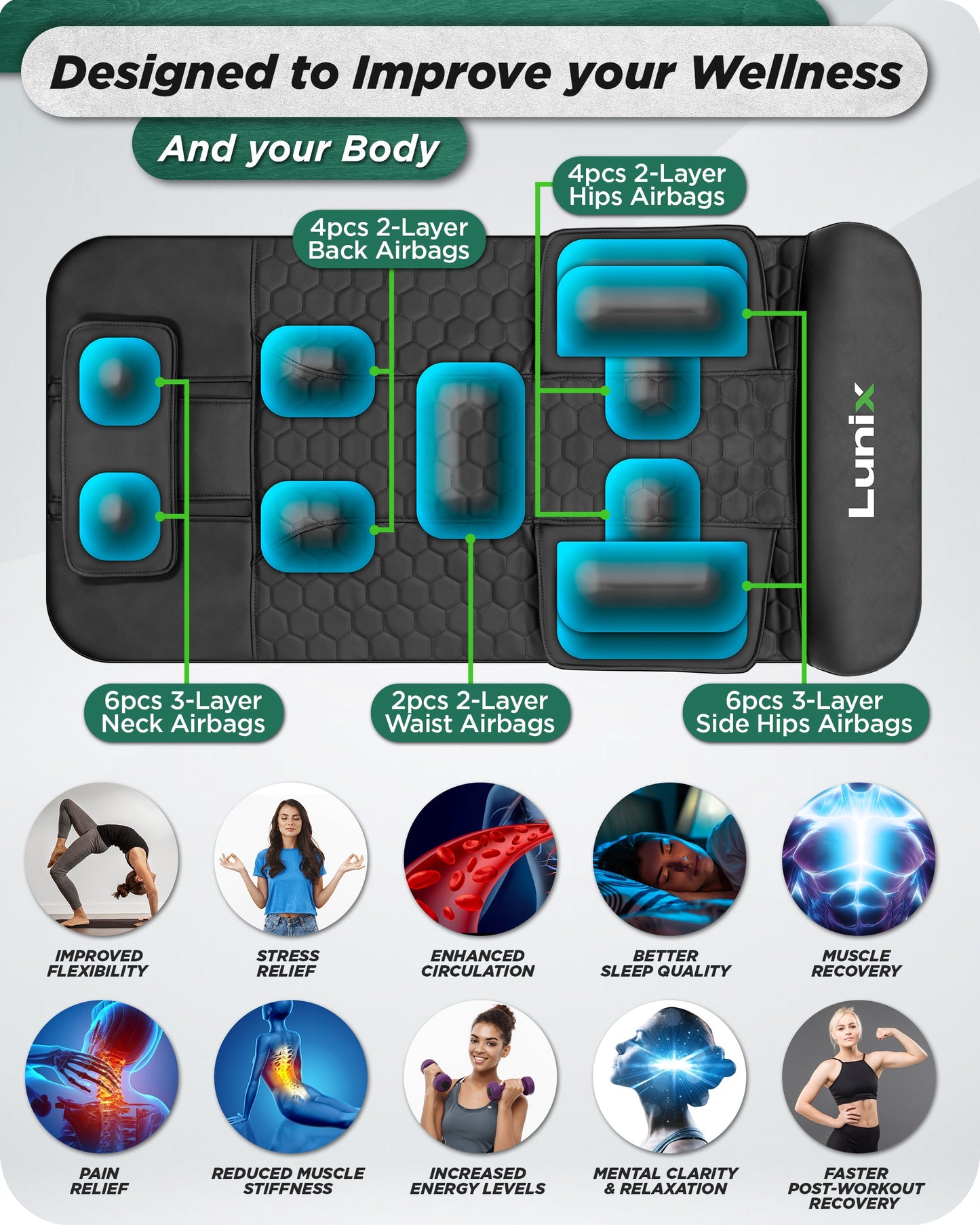 LX27 Stretching Mat Massager, Charcoal Black
