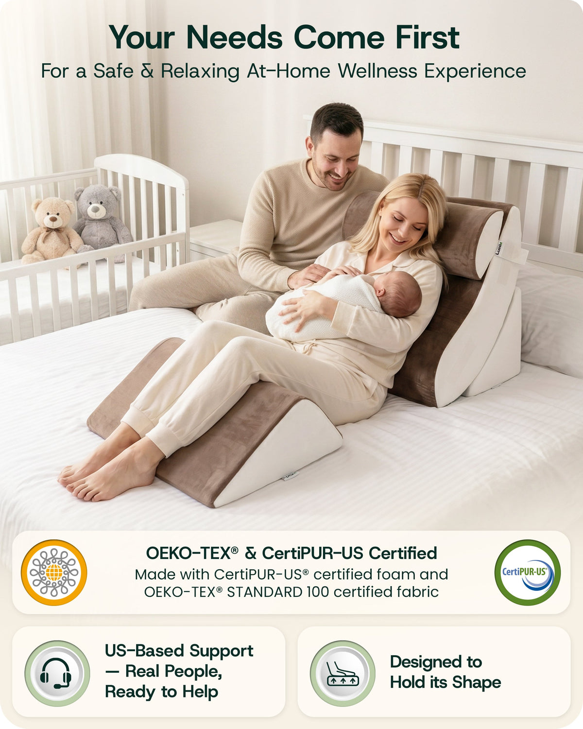LX5 4-Piece Support for Shoulder & Upper Body Rest, Orthopedic Bed Wedge Pillow Set, Almond Brown