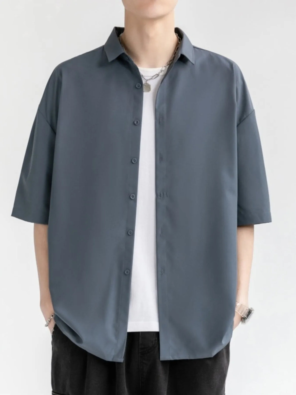 Men's Plus Size Solid Color Casual Short Sleeve Shirt