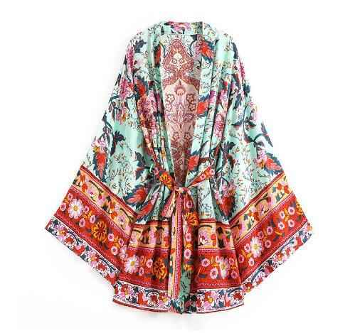 Bohemian Short Waist Belt Totem Kimono For Women Cotton Fresh Breeze
