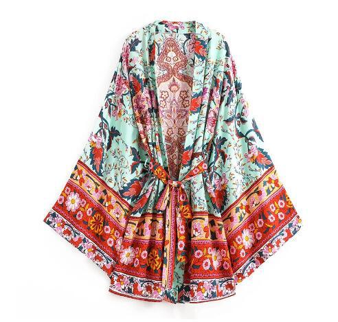 Bohemian Short Waist Belt Totem Kimono For Women Cotton Fresh Breeze