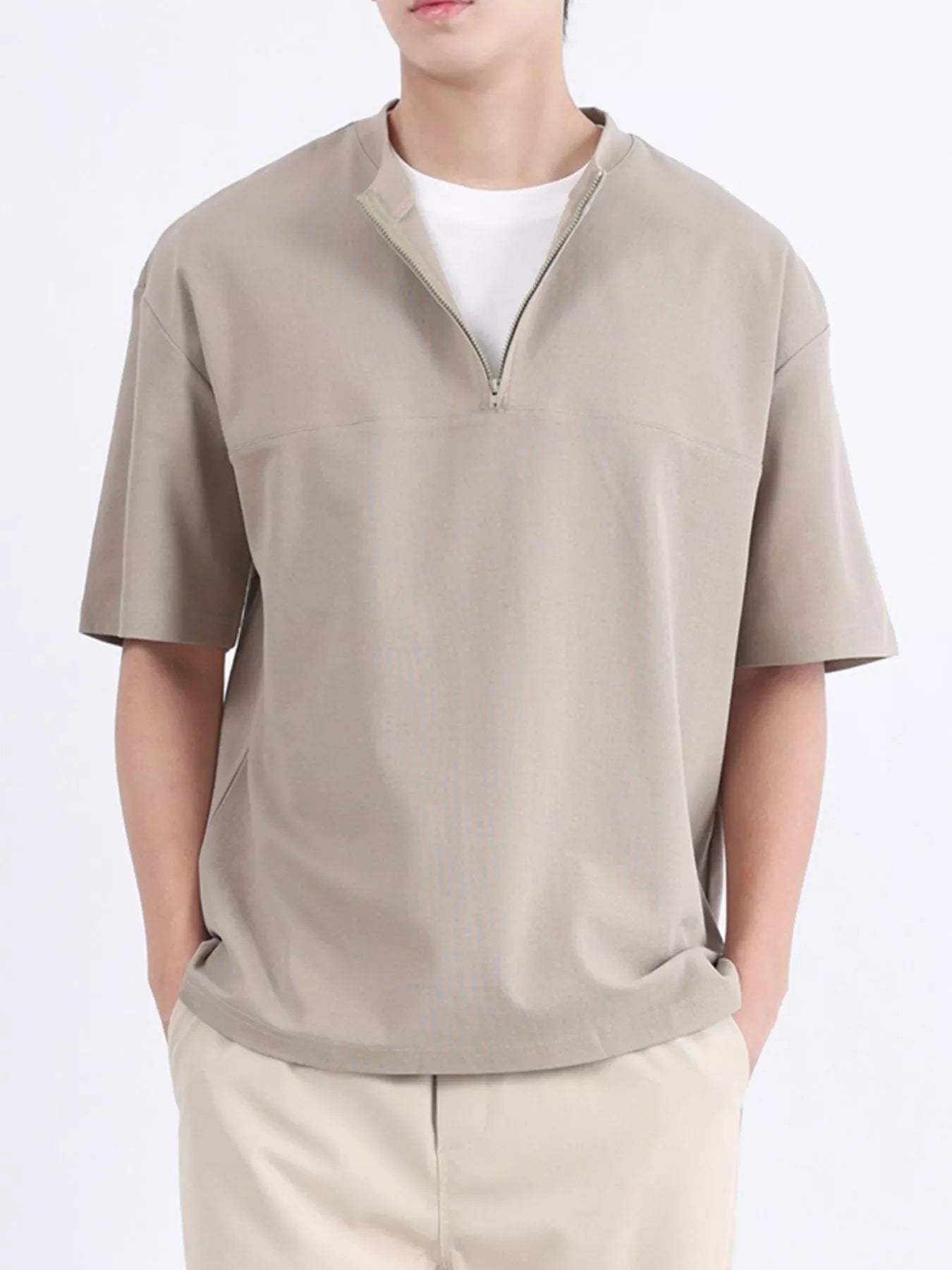 Men's Plus Size Half Sleeve Solid Color Top