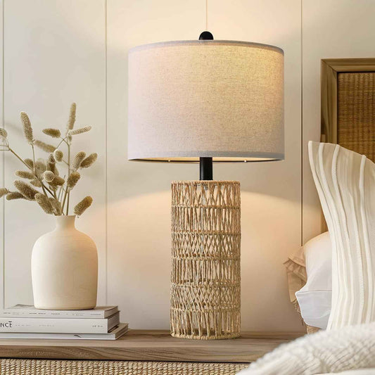 Handwoven Rattan Mushroom Table Lamp – Vintage Bohemian Décor