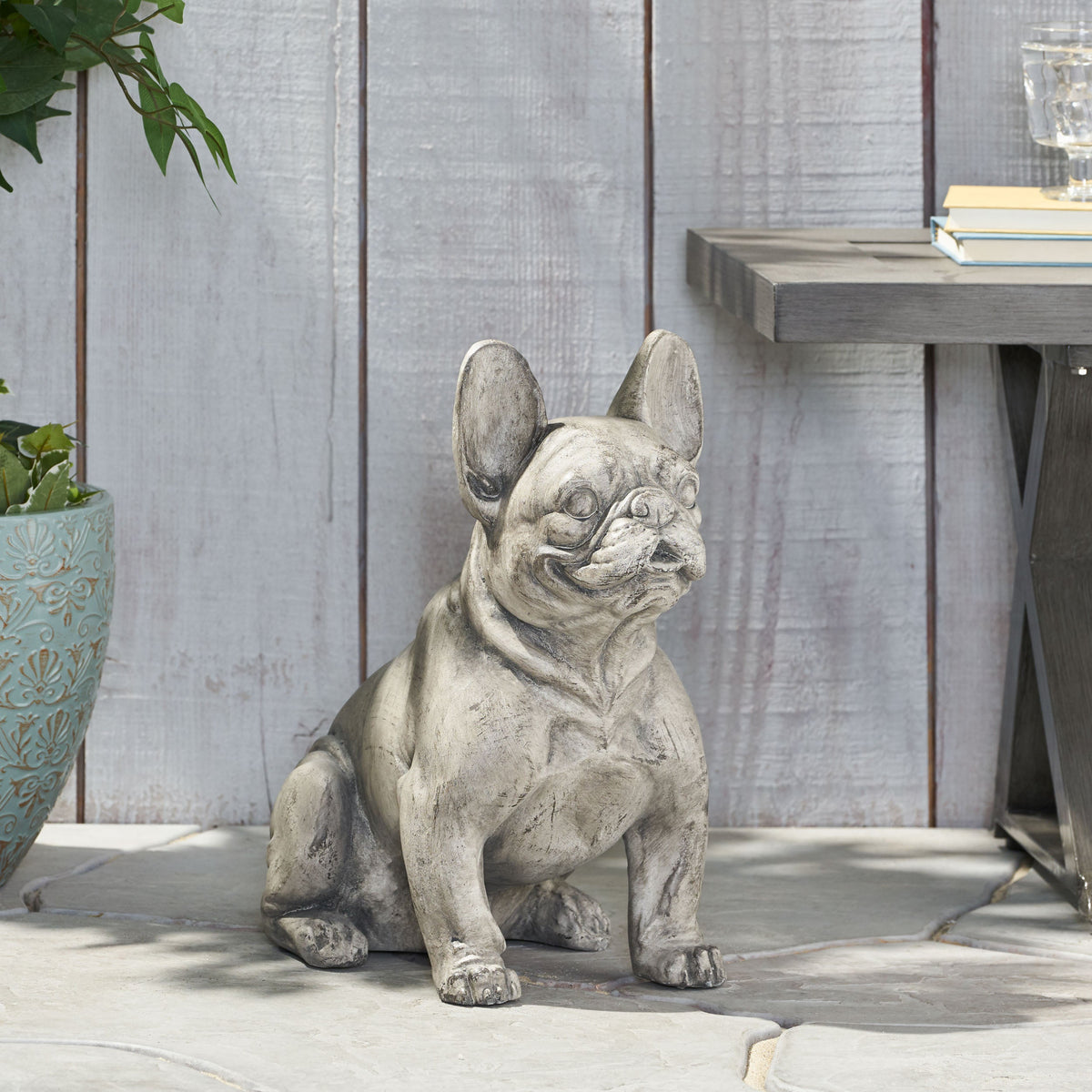 Dog Garden Sculpture, Outdoor French Bulldog Garden Statue