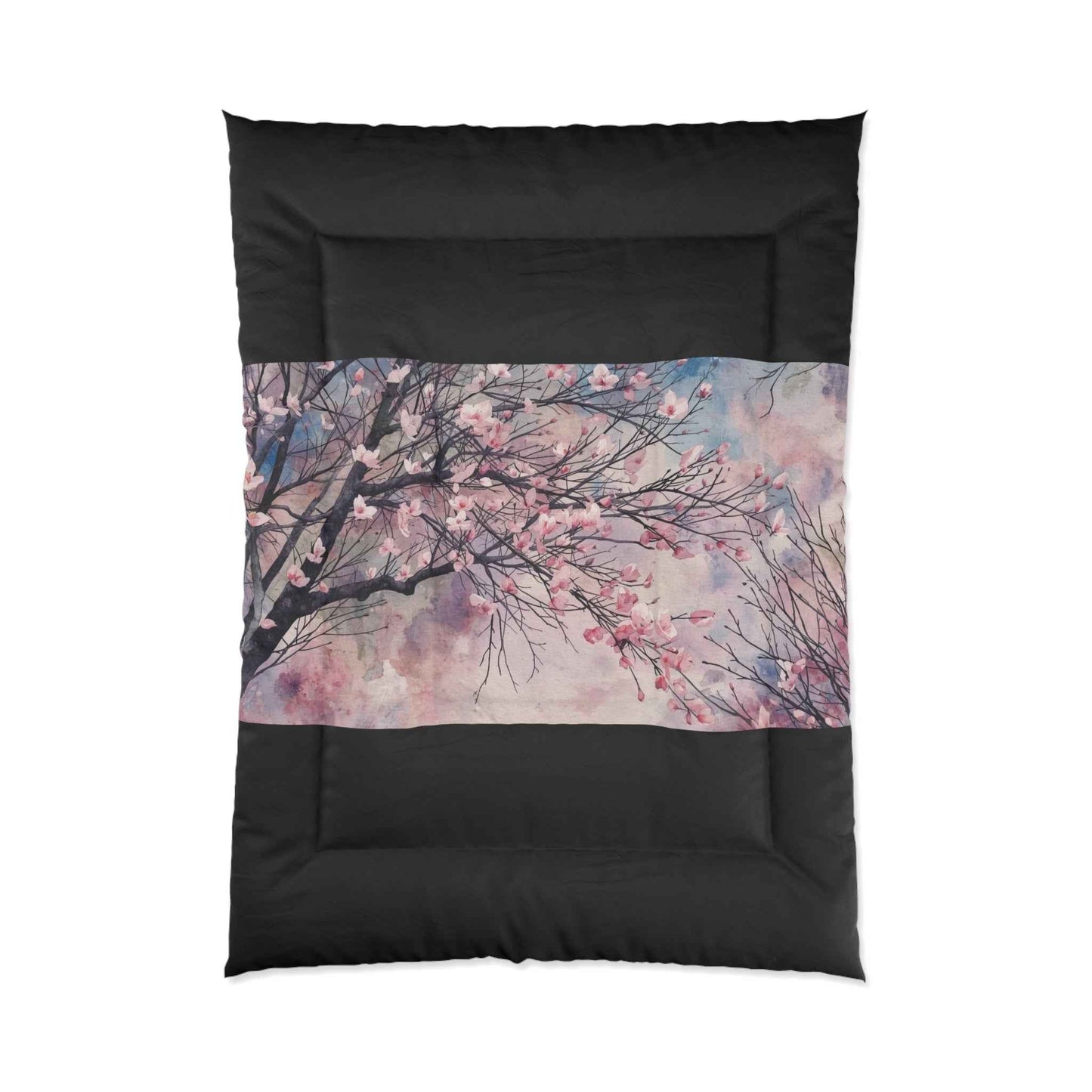 Cherry Blossom Comforter Lightweight Pink Watercolor Tree Bedding Microfiber