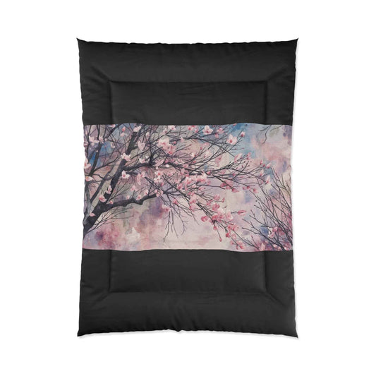 Cherry Blossom Comforter Lightweight Pink Watercolor Tree Bedding Microfiber