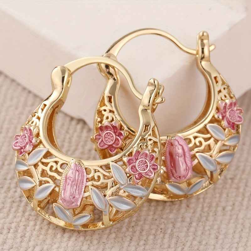 Vintage Bohemian Copper Floral Earrings – Etched Drop Design