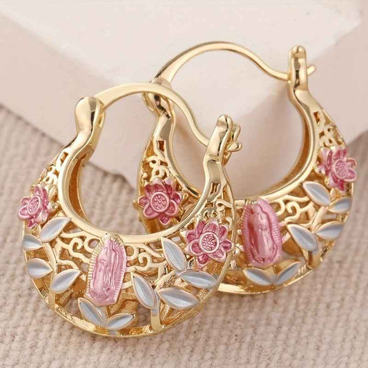Vintage Bohemian Copper Floral Earrings – Etched Drop Design