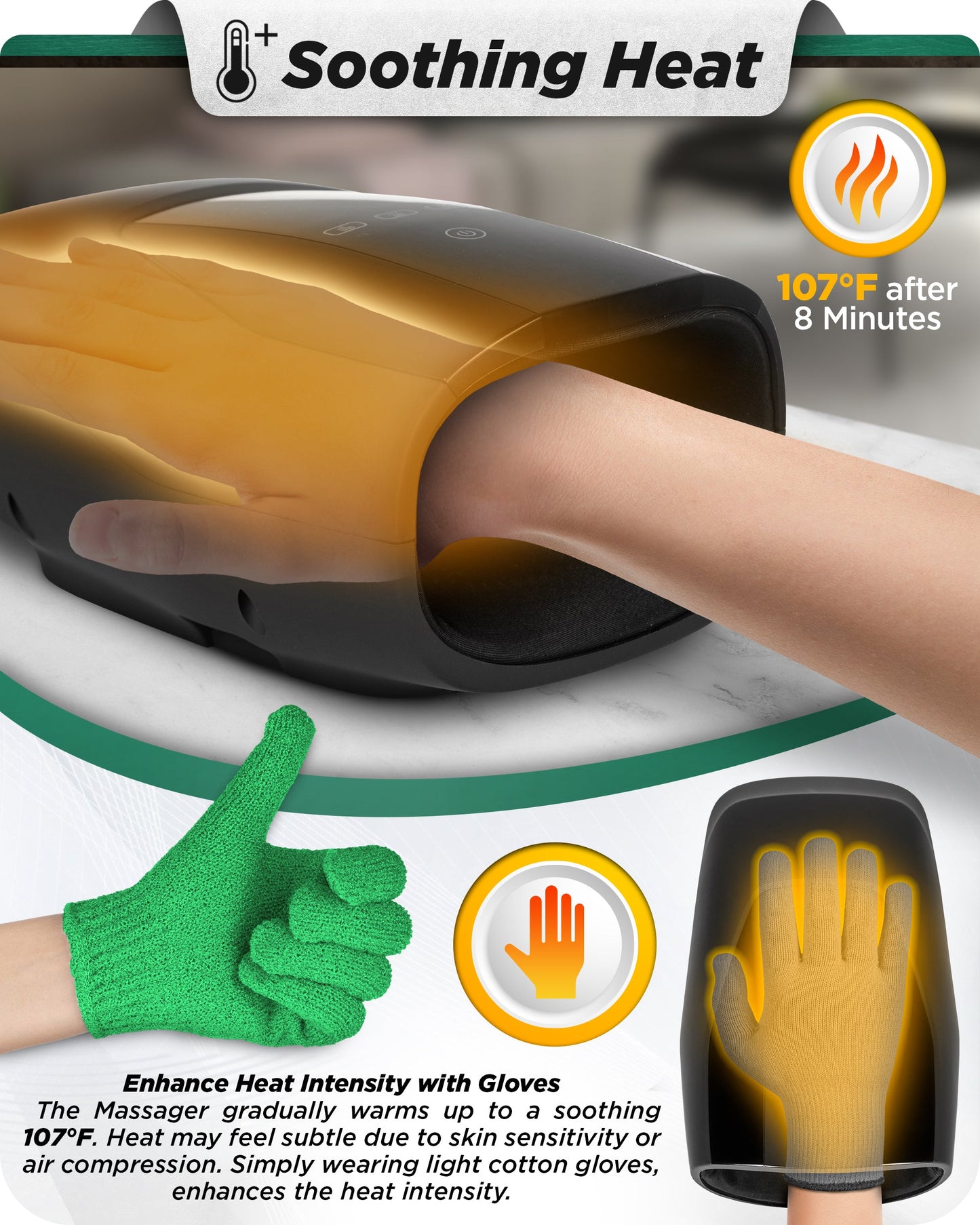 LX29 Hand Massager with Heat & Air Compression, Charcoal Black