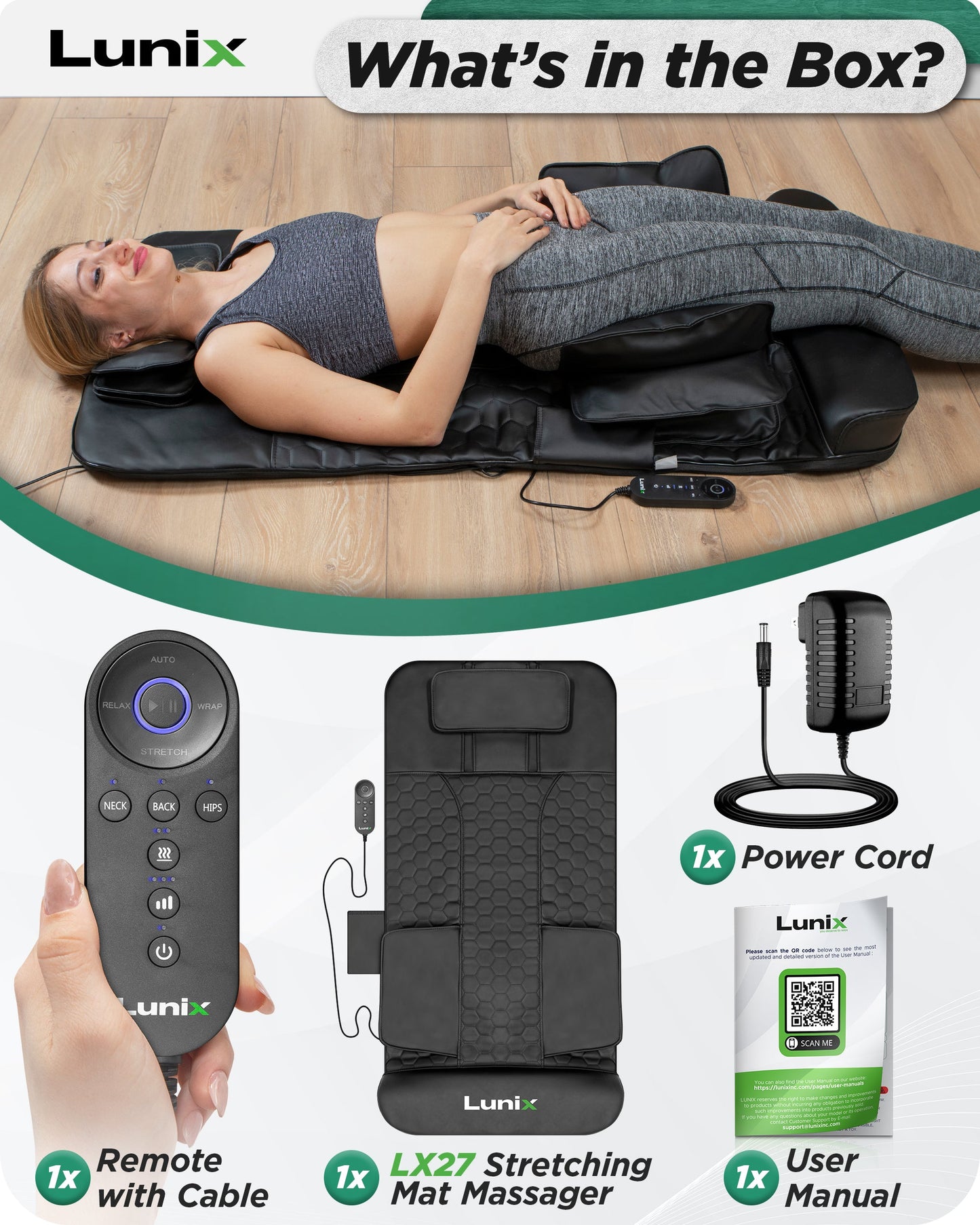 LX27 Stretching Mat Massager, Charcoal Black