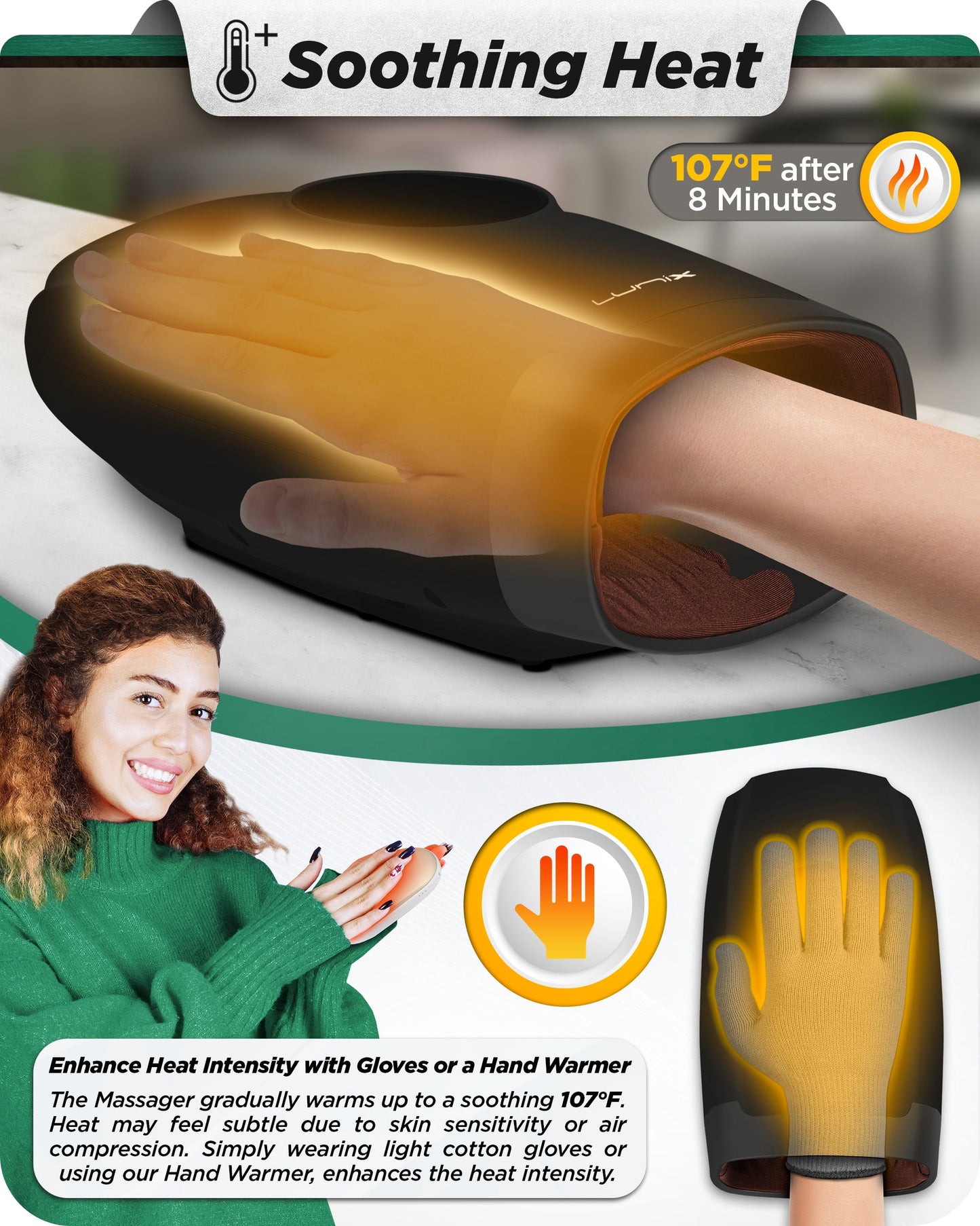 LX3 Carpal Tunnel & Wrist Pain Relief Device, Heated Air Compression Hand Massager, Charcoal Black