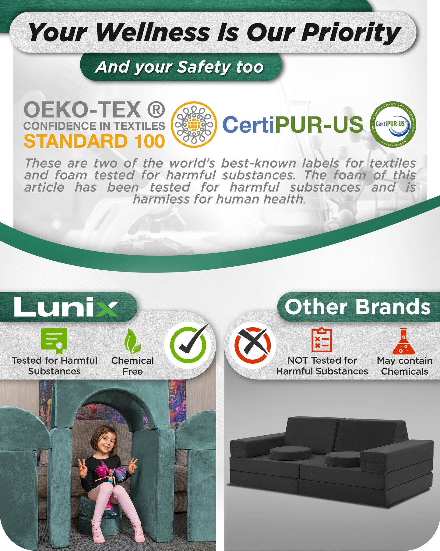 LX15 14pcs Modular Play Couch, Sage Teal