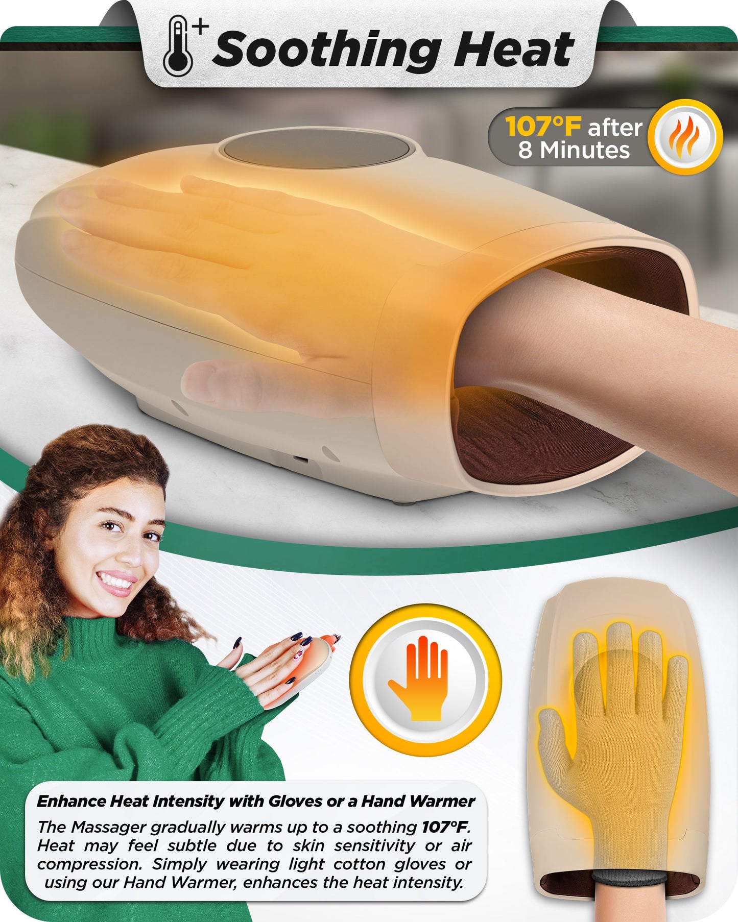 LX7 LCD Touchscreen Hand Massager, Heated Air Compression, Sand Beige