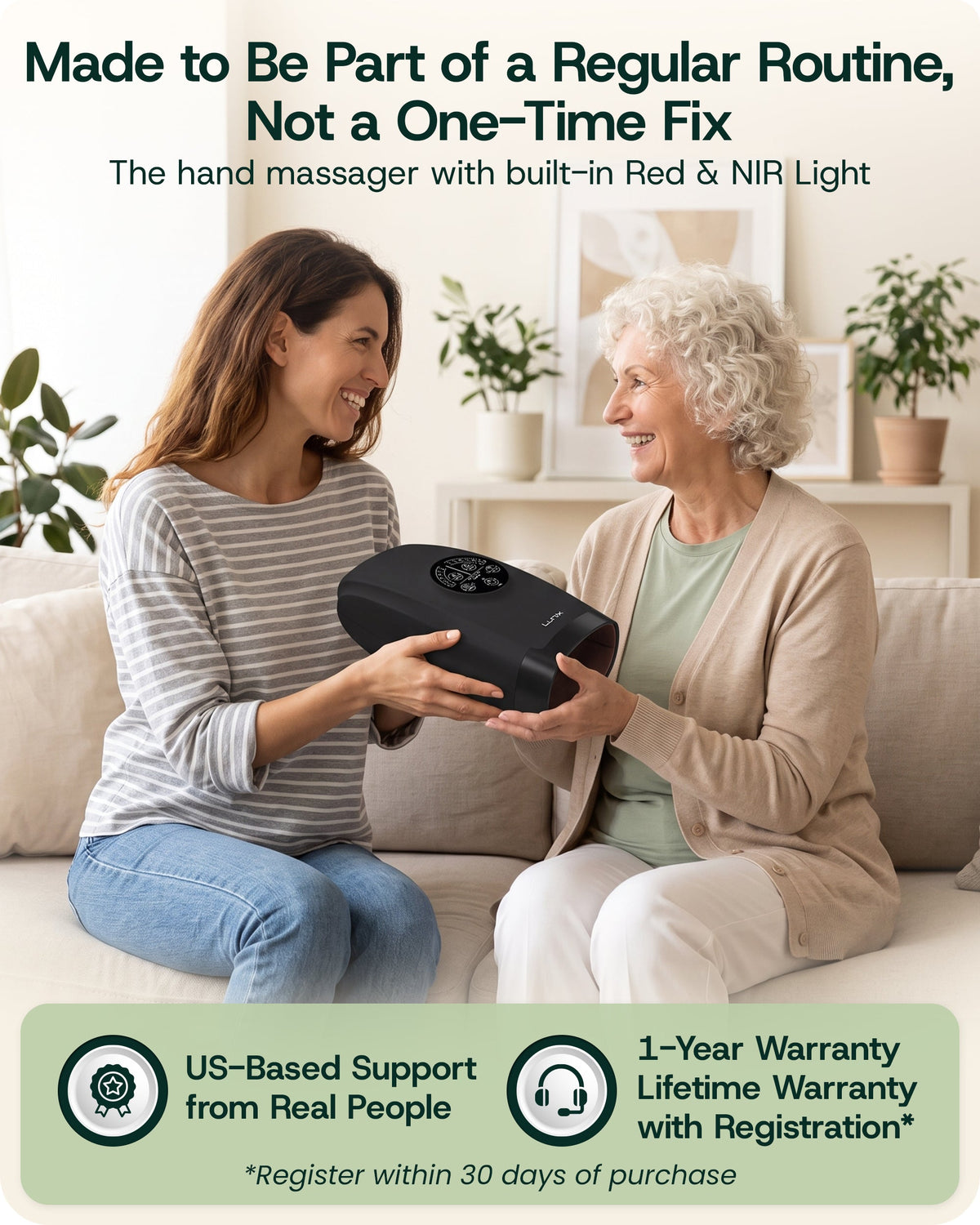 Lunix LX33 Hand Massager with Red Light Therapy, Carpal Tunnel & Wrist Pain Relief Device, Charcoal Black