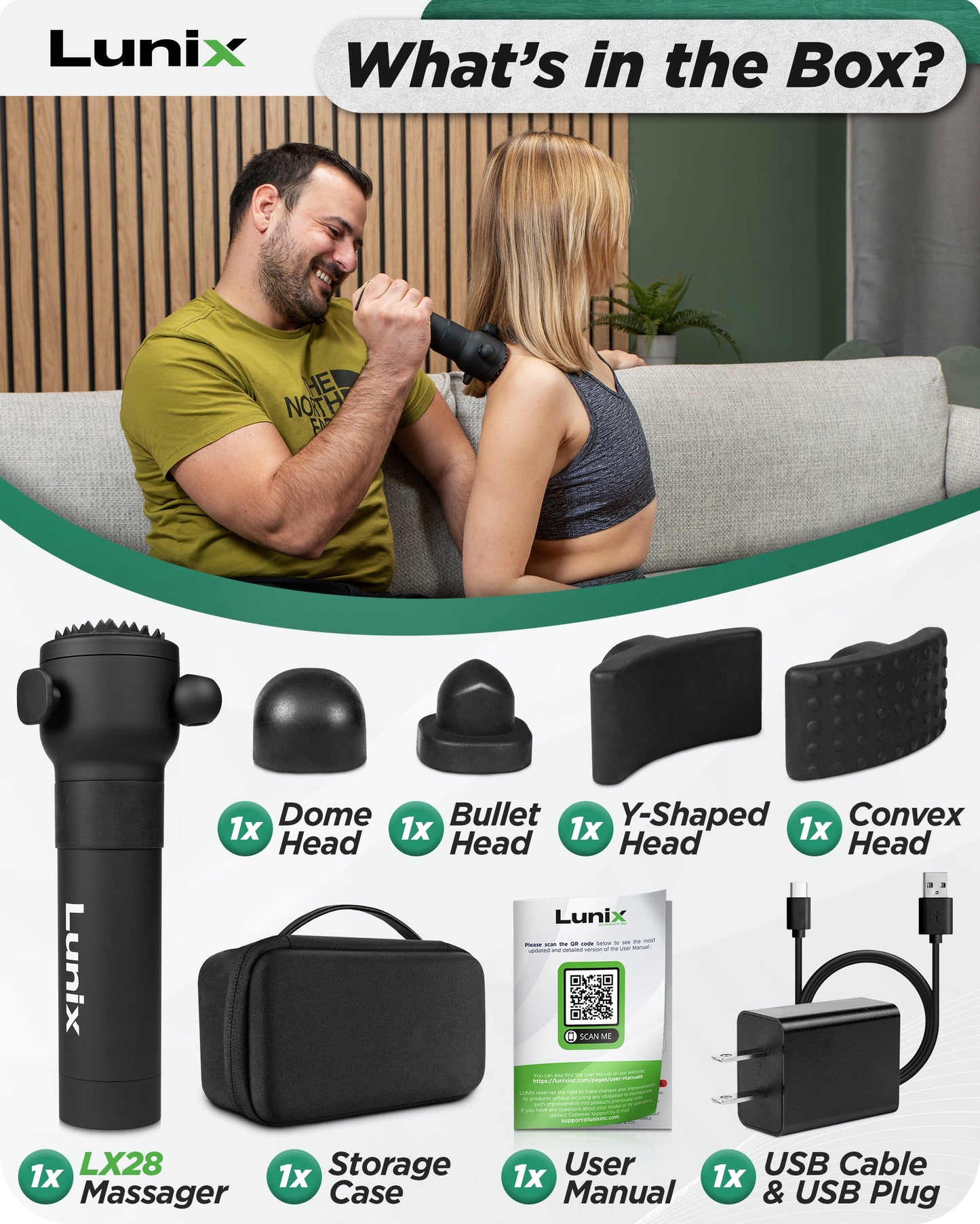 LX28 Deep Tissue Massage Gun Massager, Charcoal Black