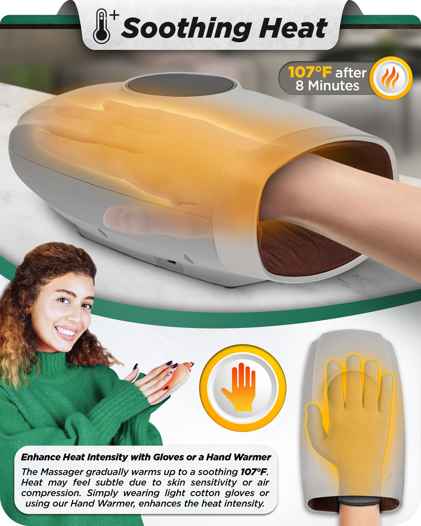 LX7 LCD Touchscreen Hand Massager, Heated Air Compression, Cloud Gray