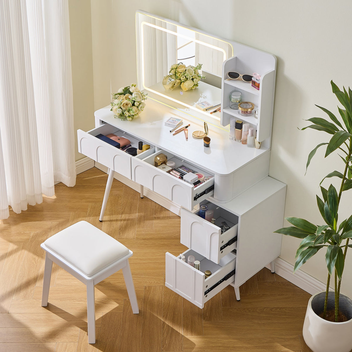 Modern Makeup Vanity Desk with LED Lights & Mirror
