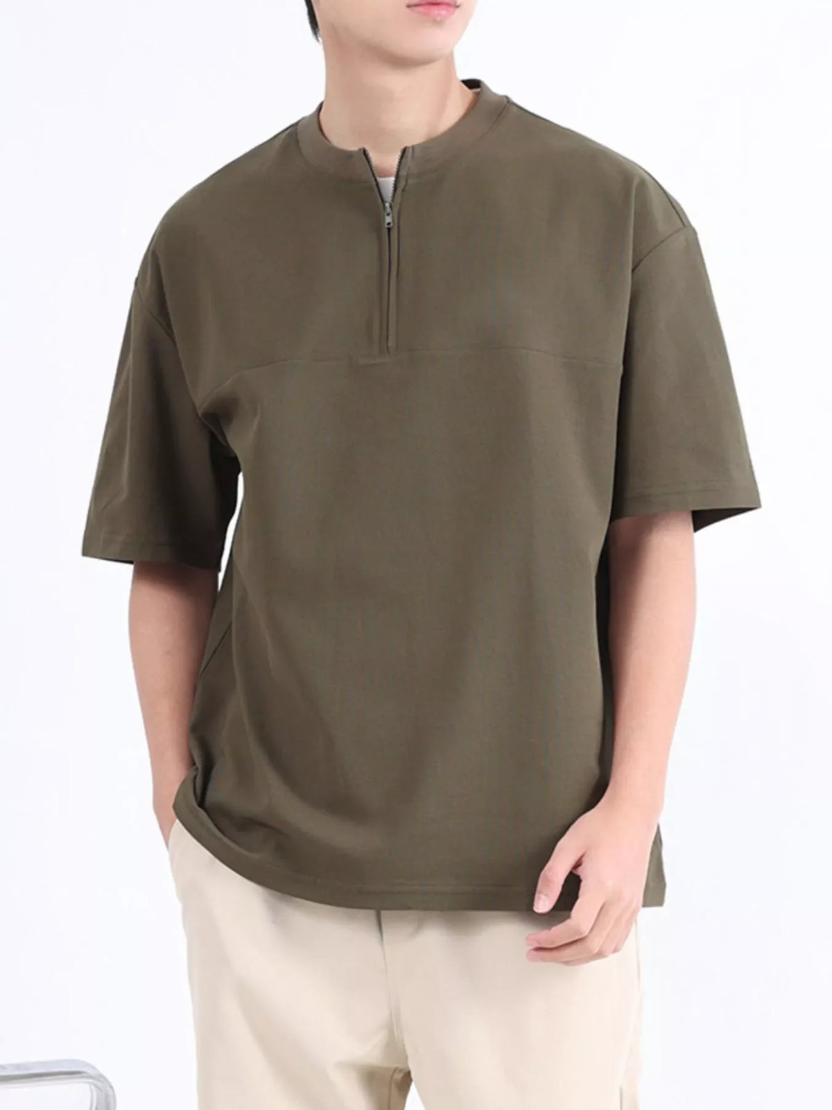 Men's Plus Size Half Sleeve Solid Color Top