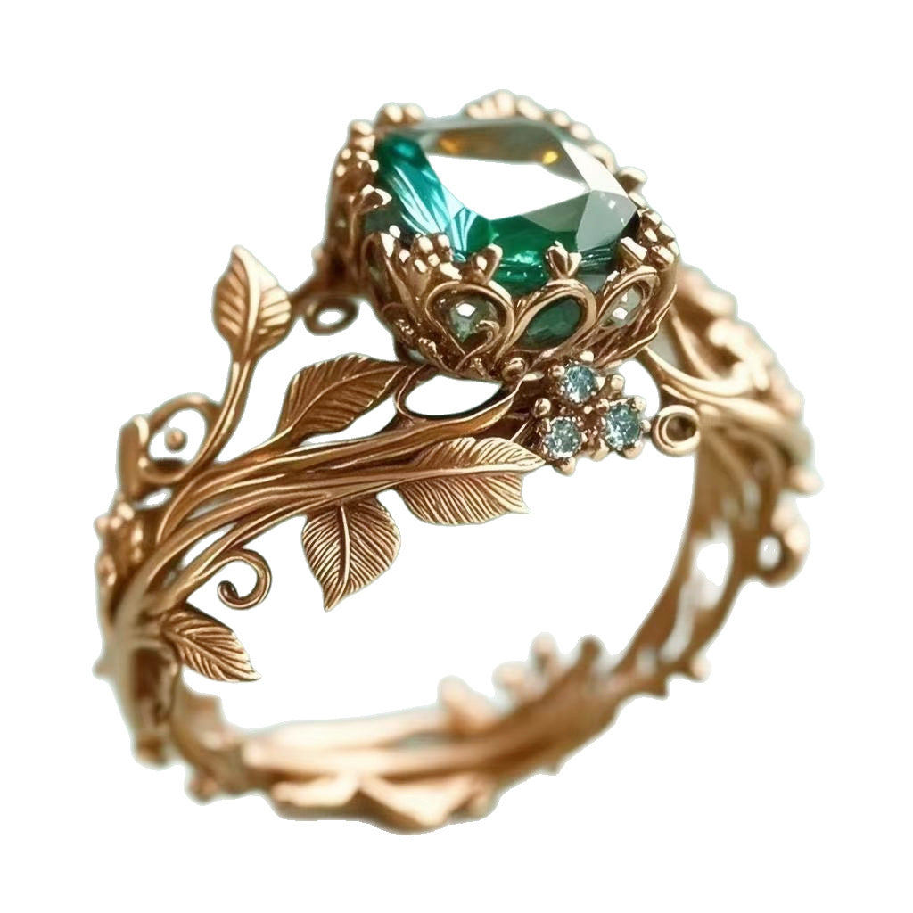 Vintage‑Style Green Crystal Ring – Inlaid Statement Band
