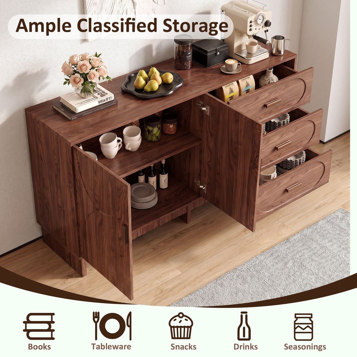 59.1" Buffet Sideboard with 2 Doors and 3 Drawers