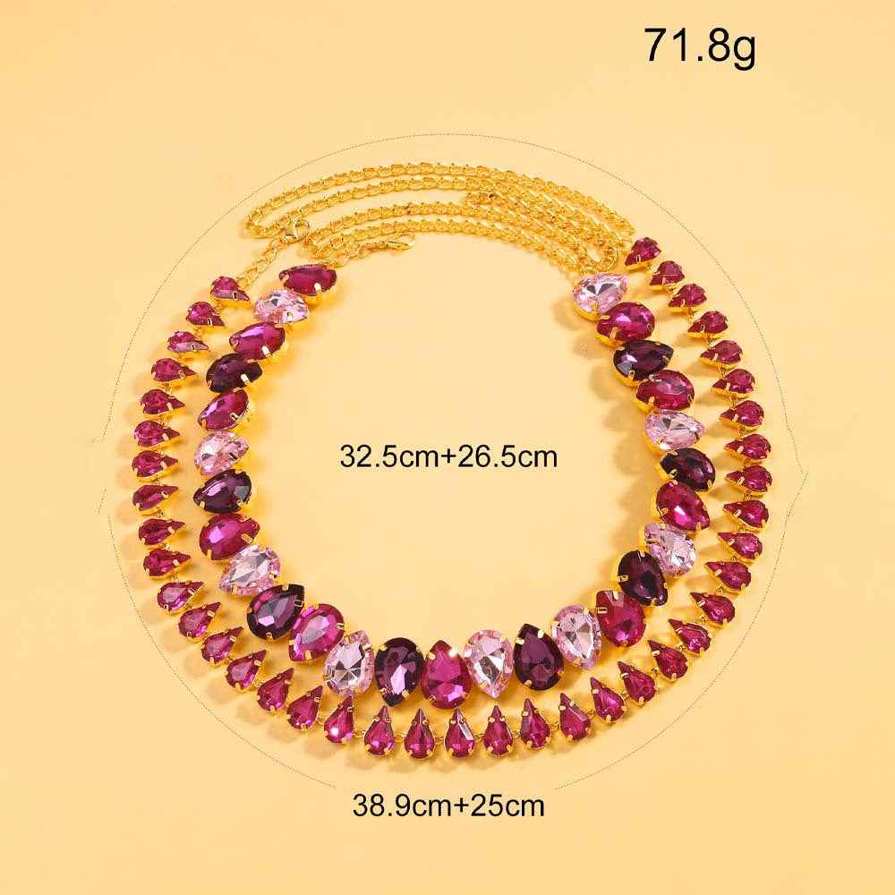 Double‑Layer Drop Necklace with Rhinestones – Gold or Silver