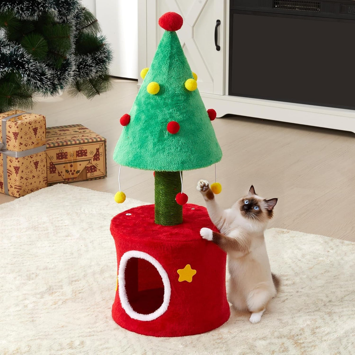 Cat Tree Tower for Indoor Cats - Green & Red