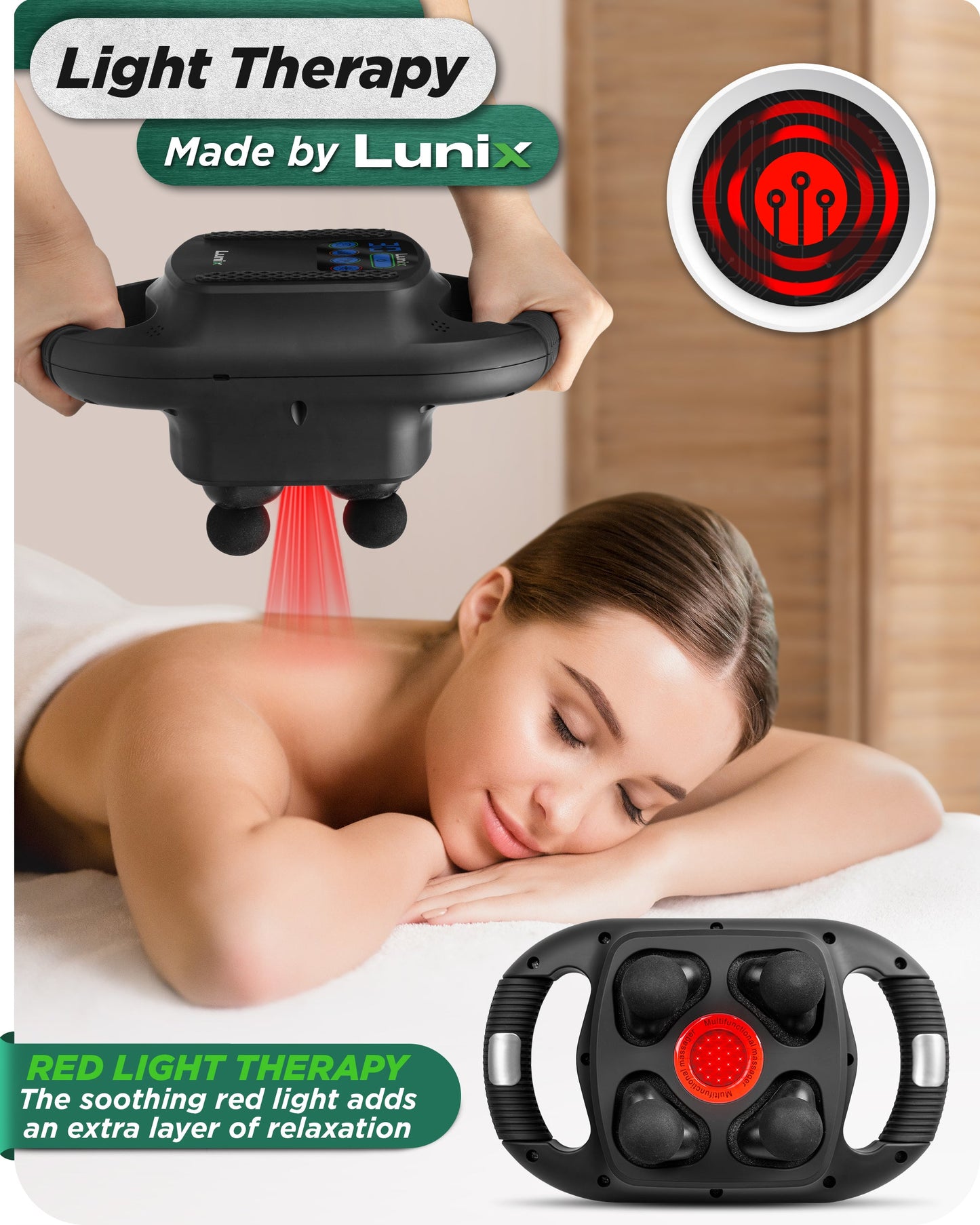 LX25 4 Head Percussion Massager with Infrared Light, Charcoal Black