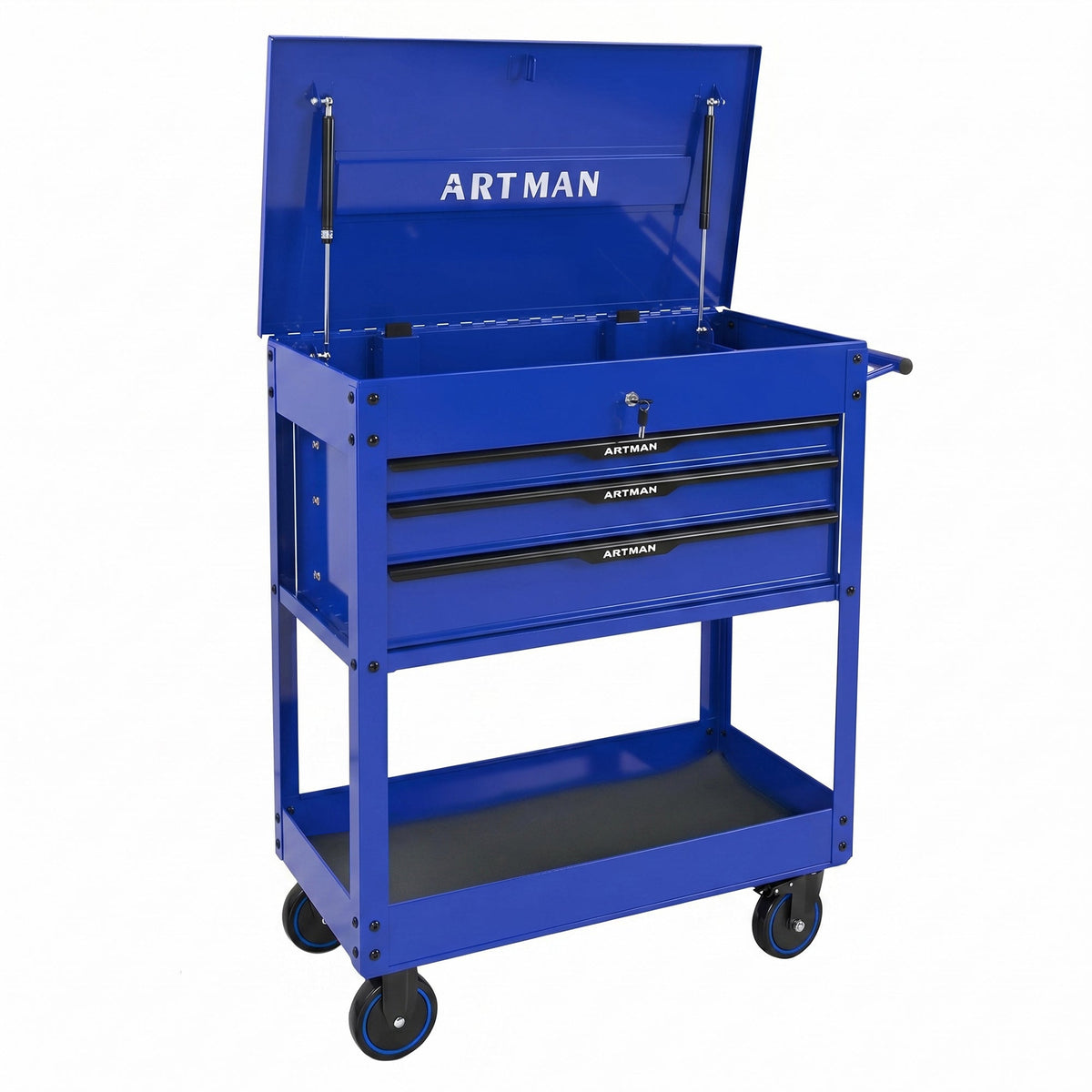 3 Drawers Multifunctional Tool Cart with Wheels and Steel Top
