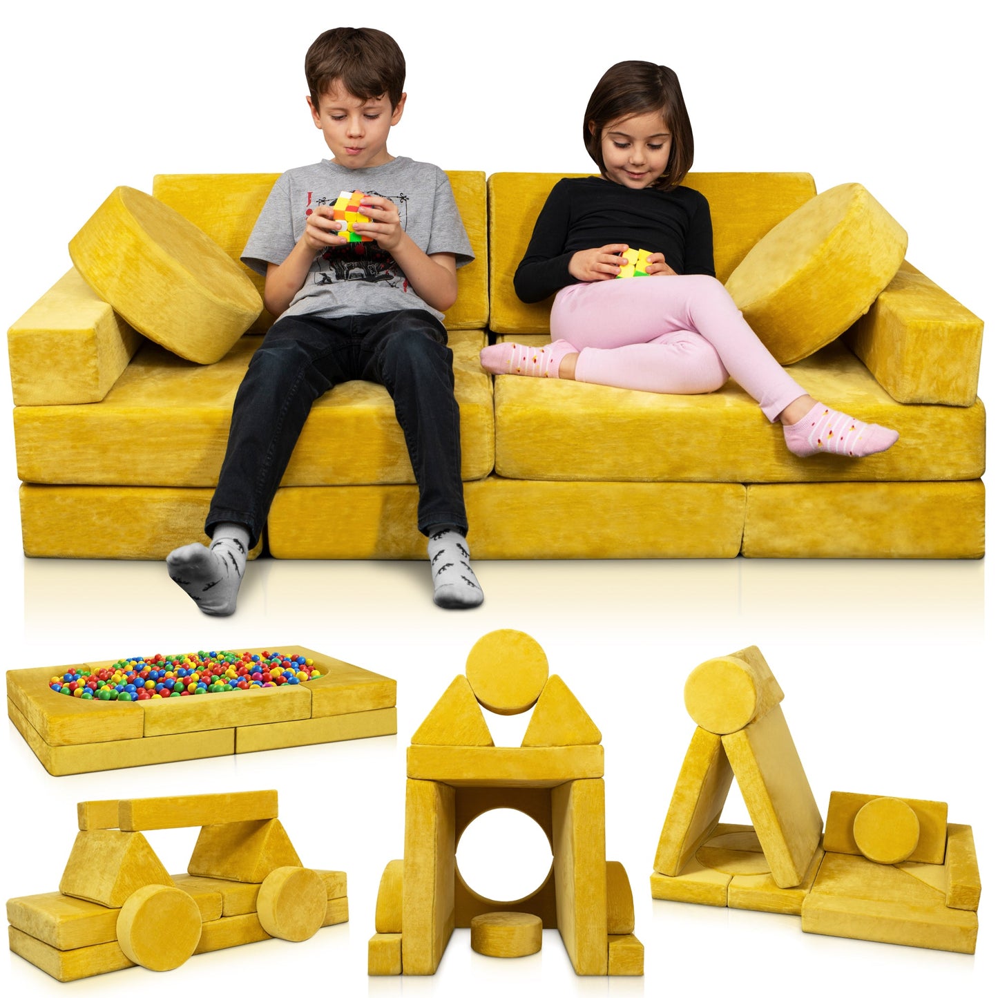 LX15 14pcs Modular Play Couch, Amber Yellow