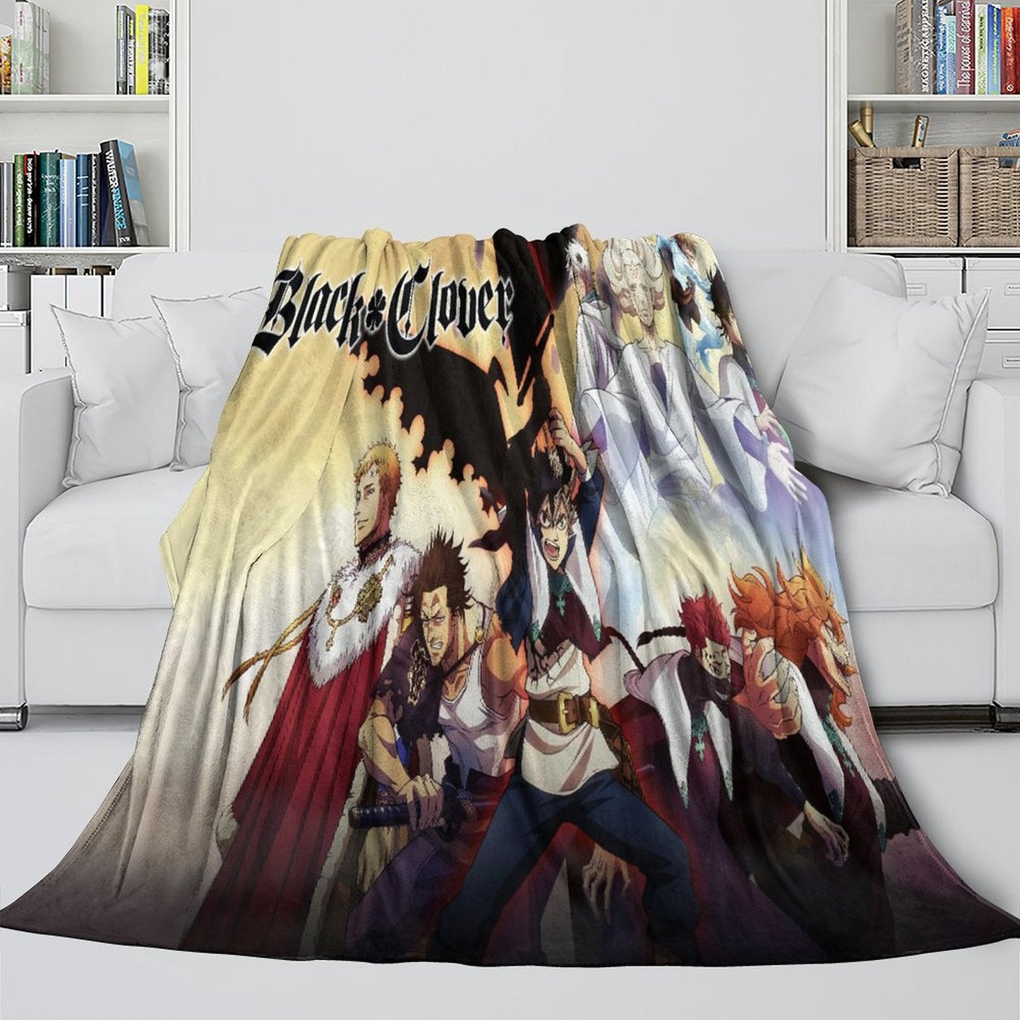Black Clover Blanket Flannel Fleece Pattern Throw Room Decoration