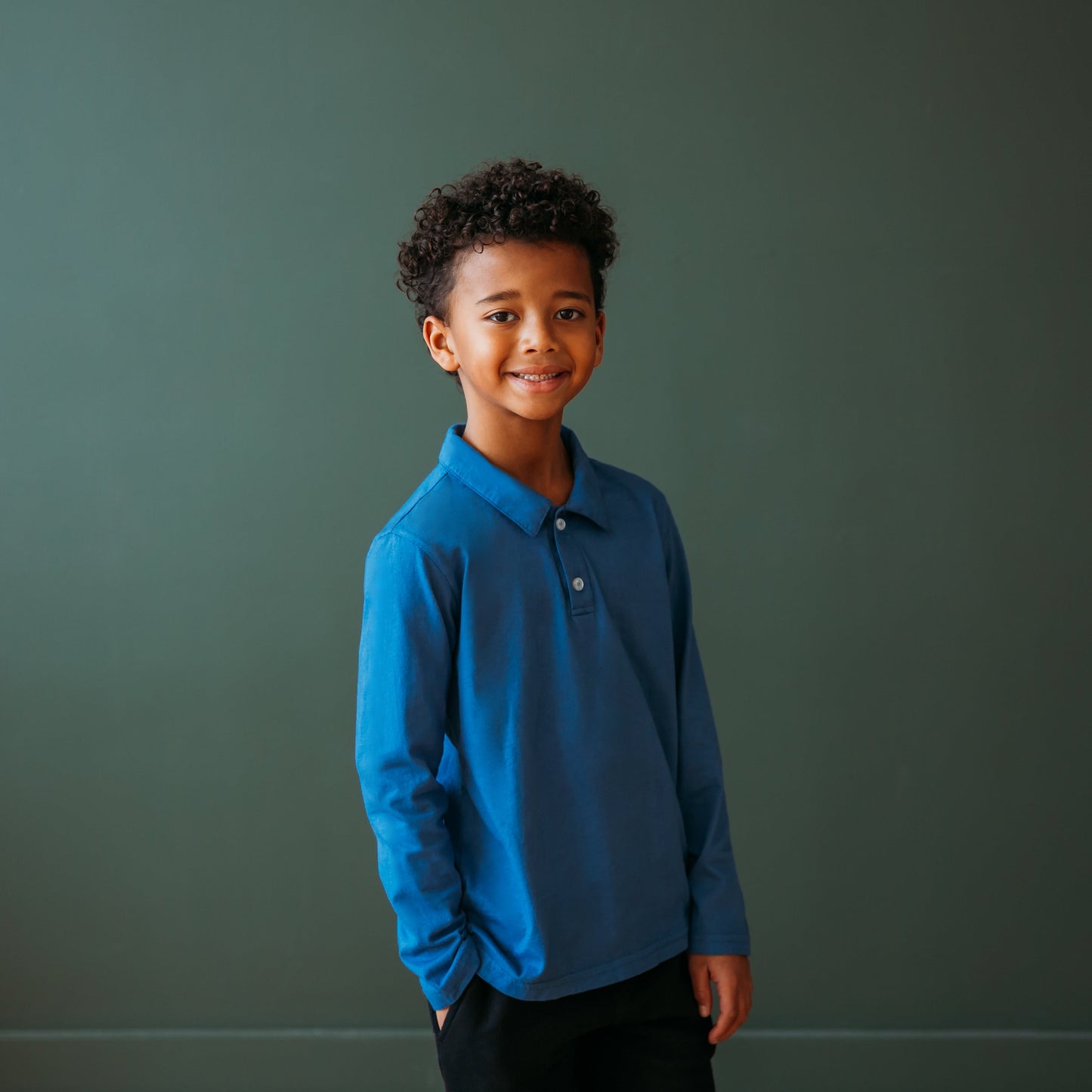 Boys Soft 100% Cotton Jersey 2-Button Long Sleeve Polo Shirt | Uniform Royal